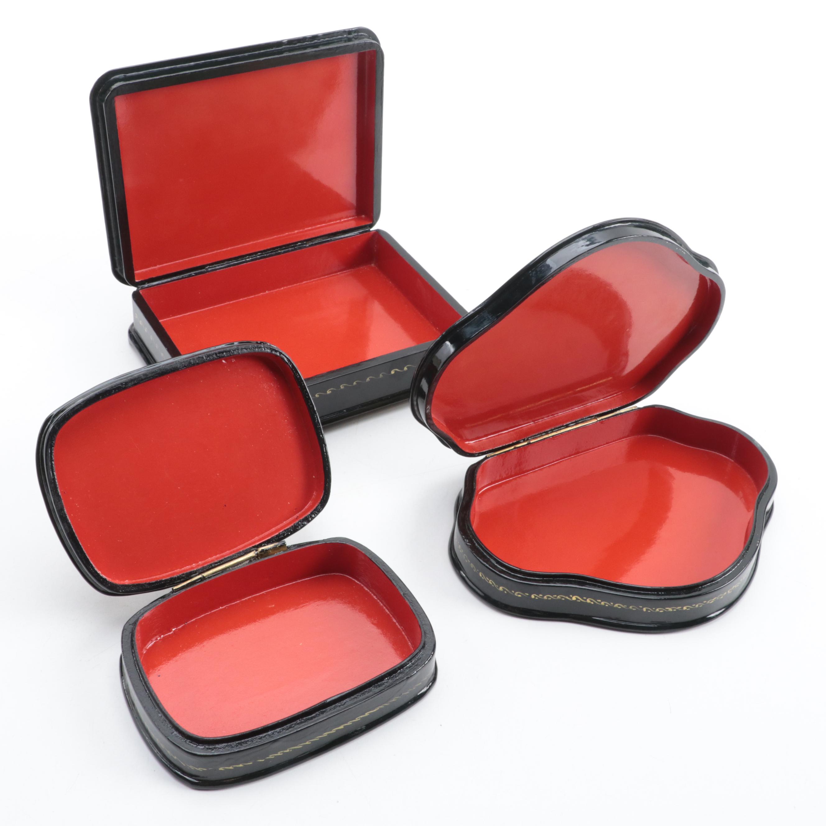 Russian Mstyora and Kholuy Hand-Painted Fairytale Lacquer Boxes