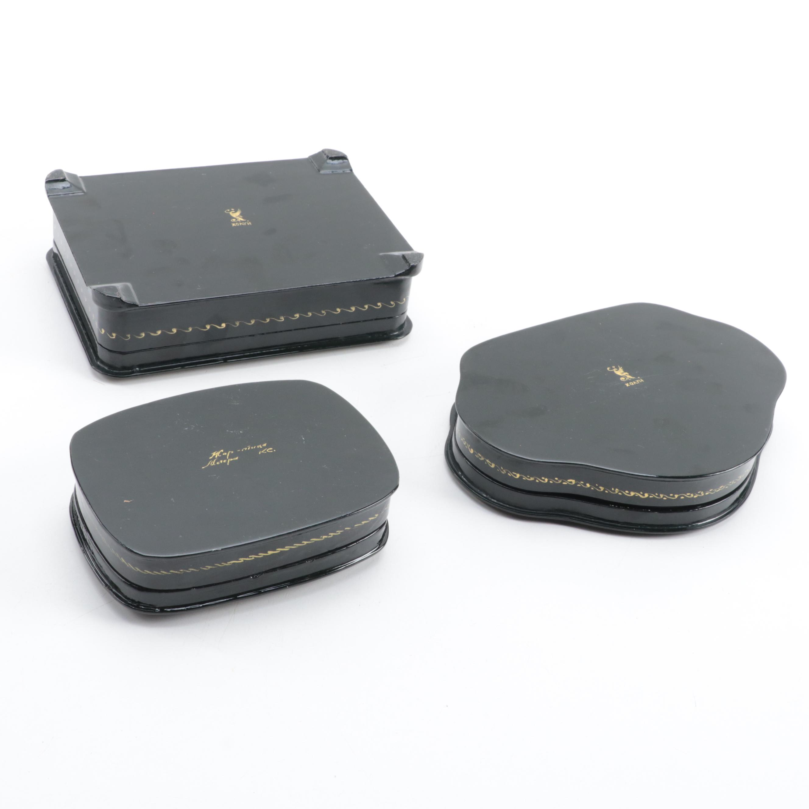 Russian Mstyora and Kholuy Hand-Painted Fairytale Lacquer Boxes