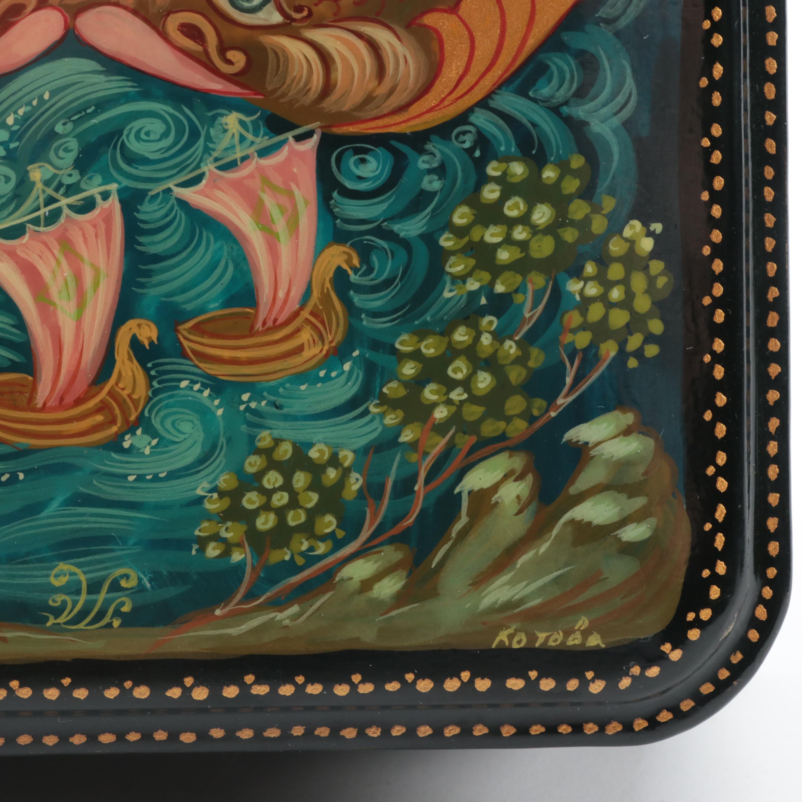 Russian Mstyora and Kholuy Hand-Painted Fairytale Lacquer Boxes