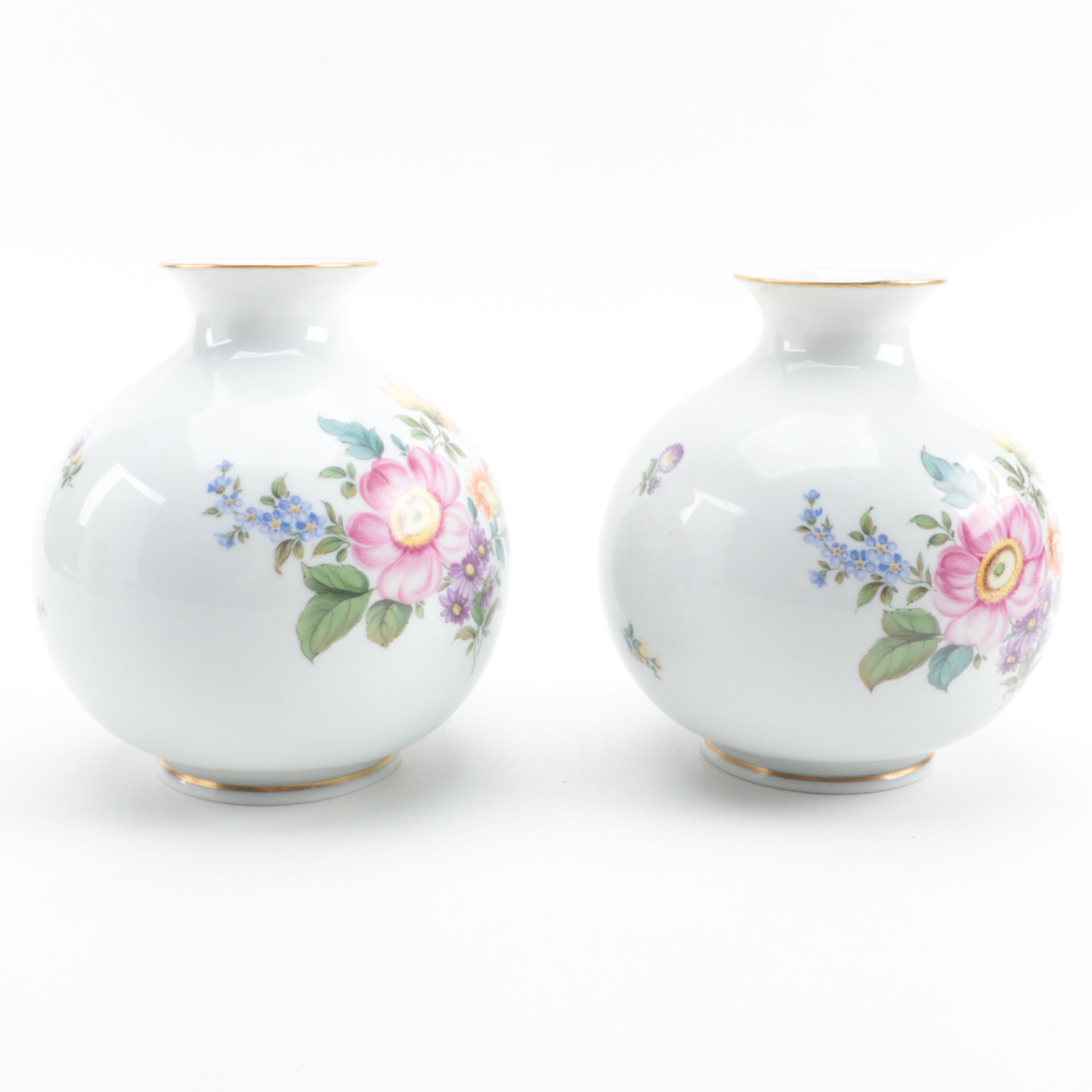 Augarten Wien Porcelain Floral Pattern Vases, 20th Century