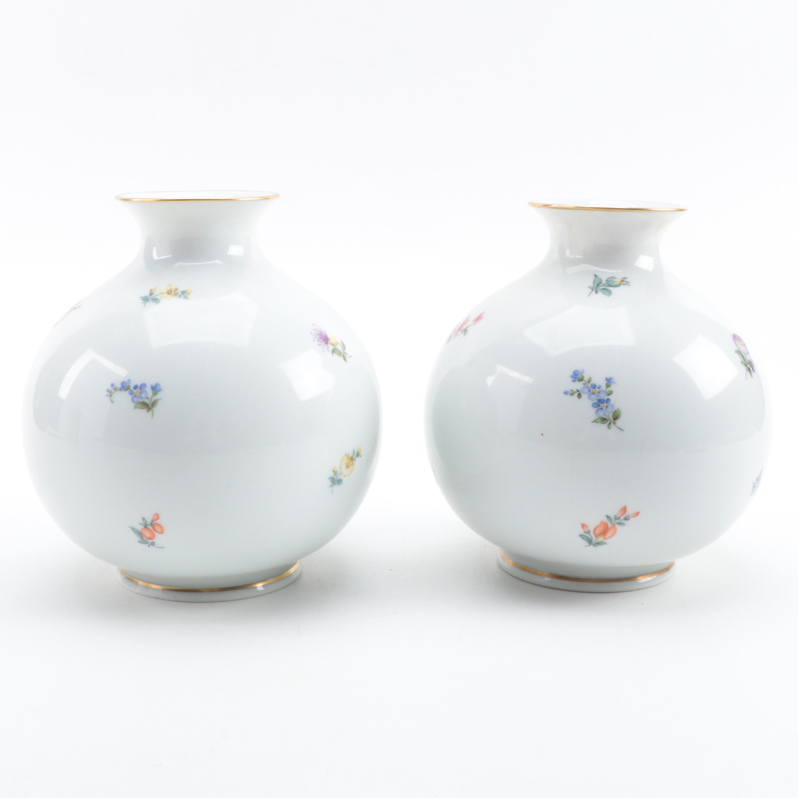 Augarten Wien Porcelain Floral Pattern Vases, 20th Century