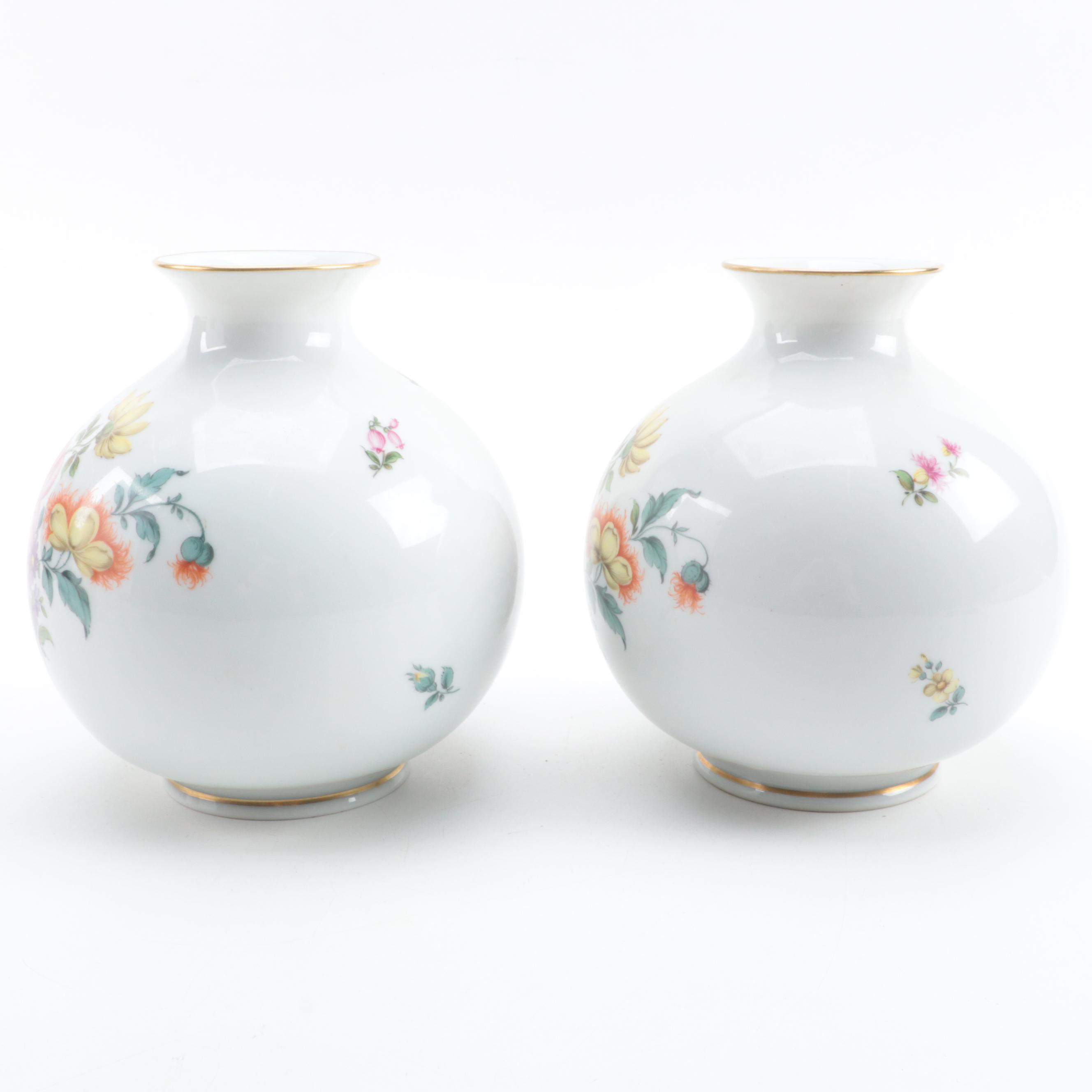Augarten Wien Porcelain Floral Pattern Vases, 20th Century