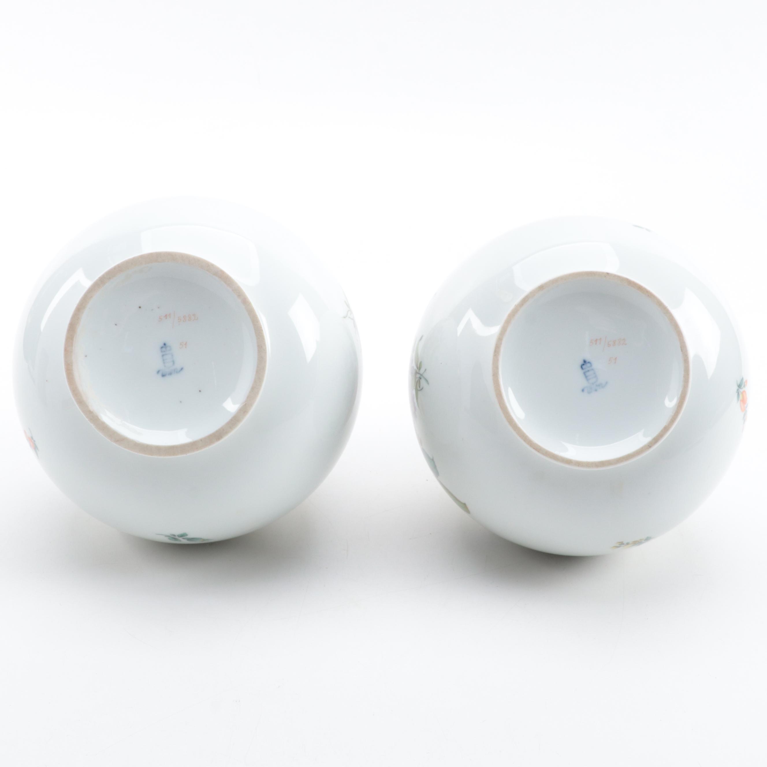 Augarten Wien Porcelain Floral Pattern Vases, 20th Century