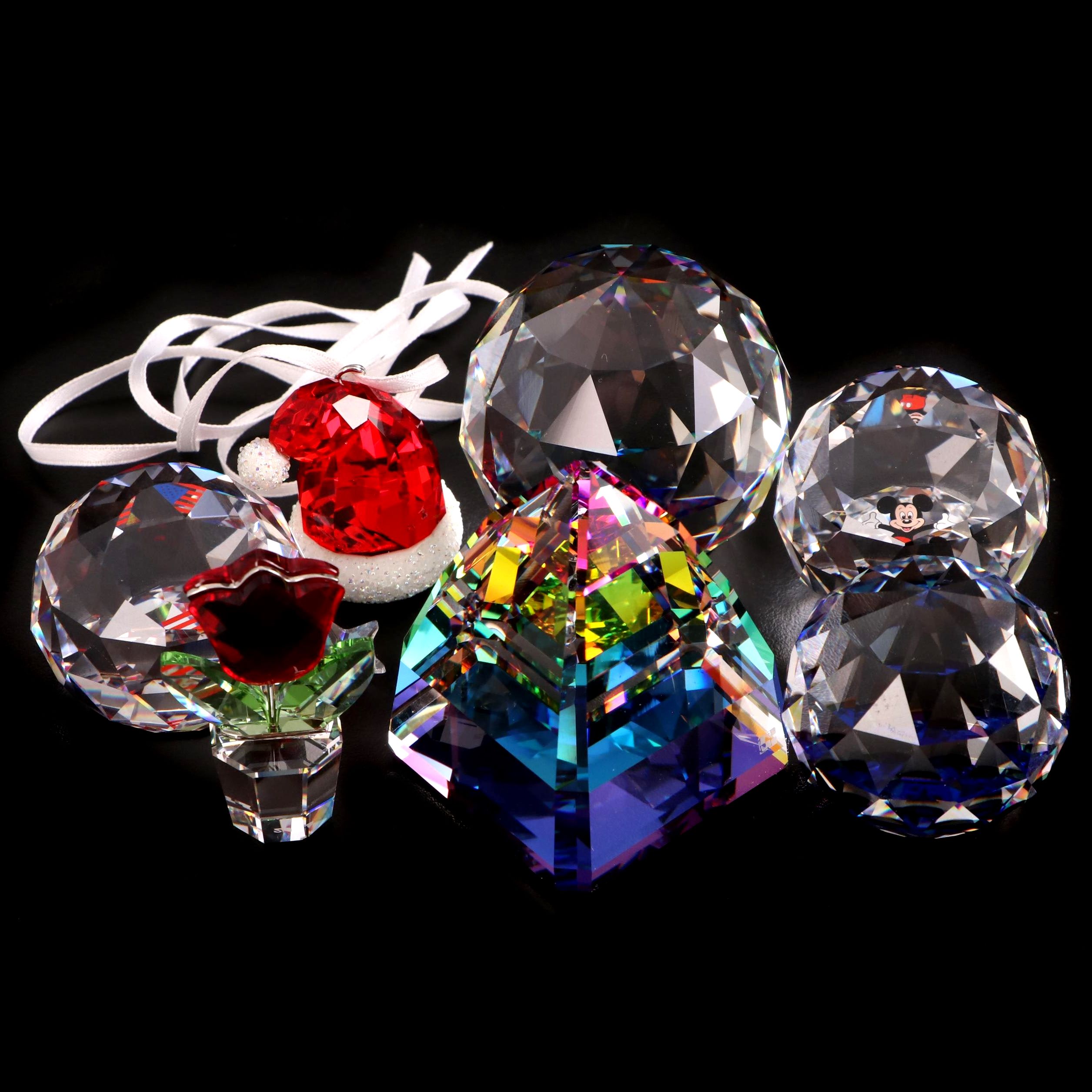 Swarovski Crystal Tulip Figurine with Pyramid and Other Faceted Paperweights