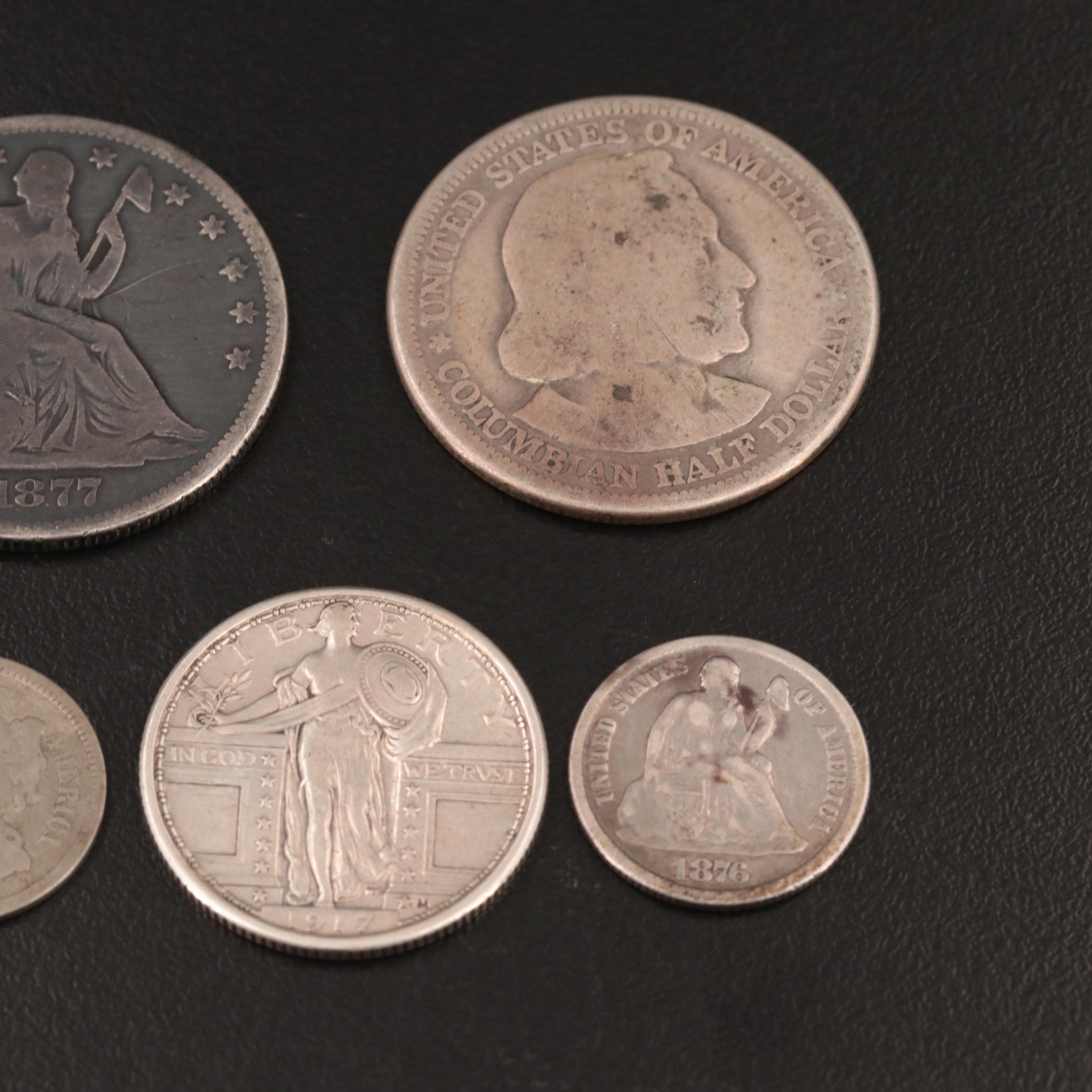 Group of Five U.S. Nickel and Silver Coins Including an 1876-CC Dime