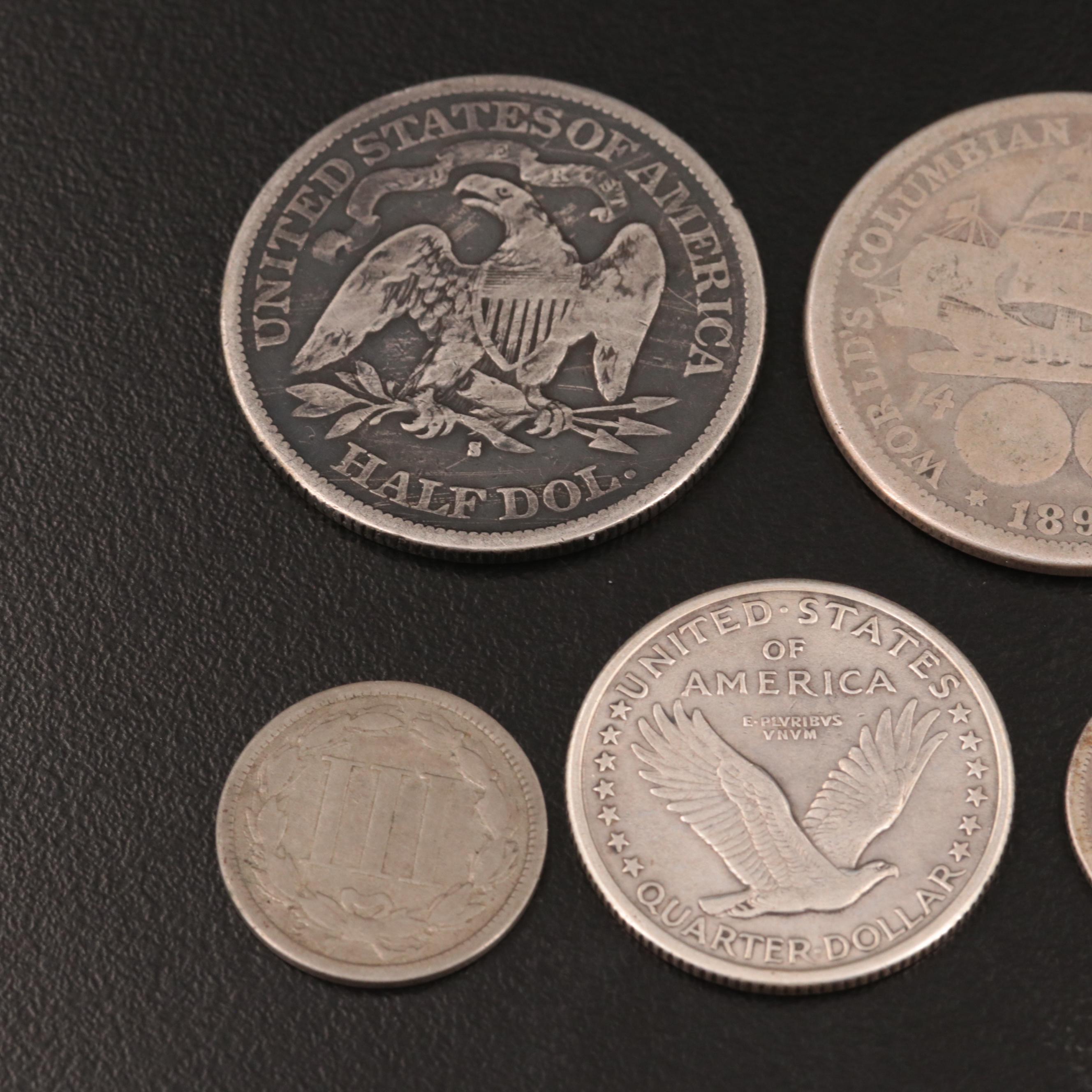 Group of Five U.S. Nickel and Silver Coins Including an 1876-CC Dime