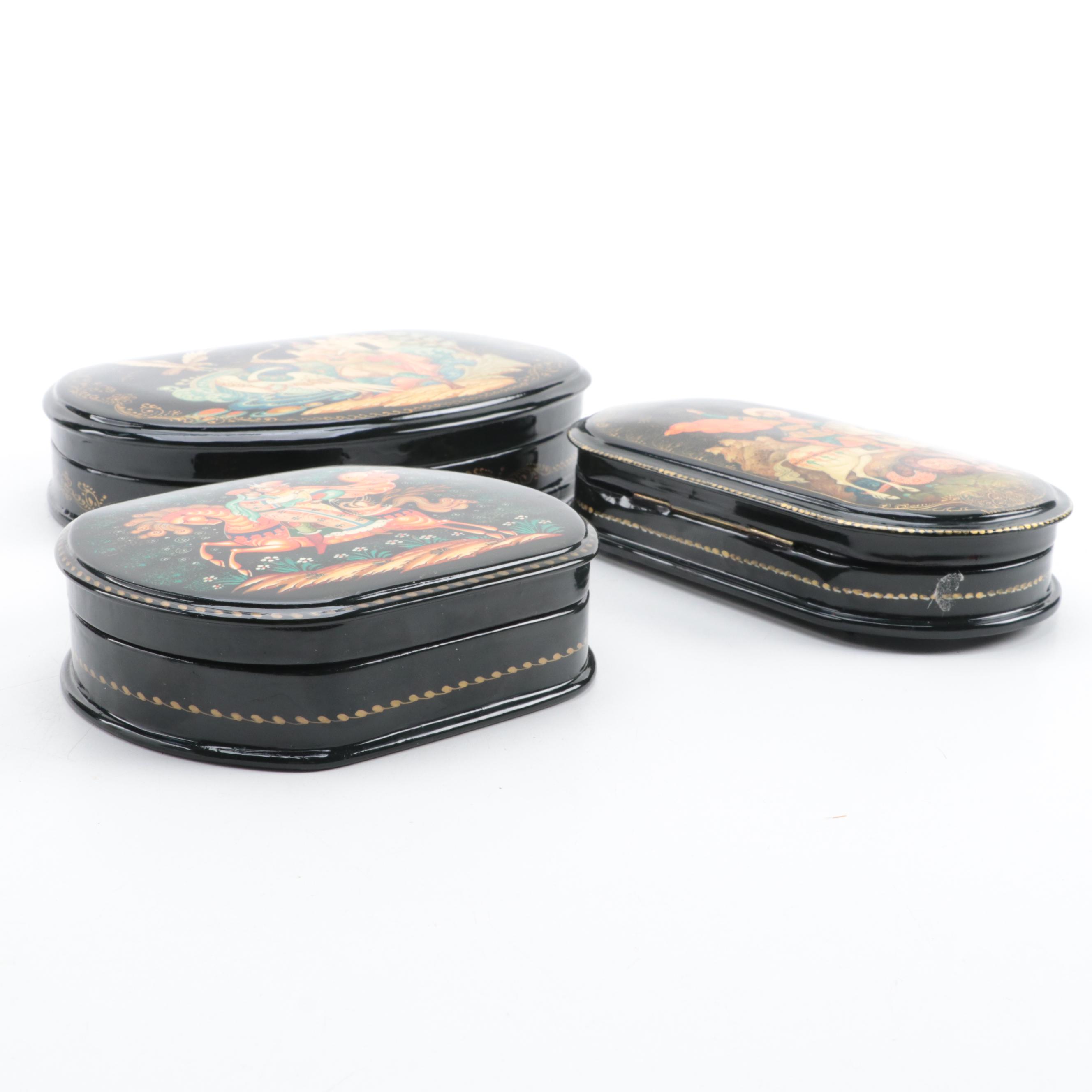 Russian Kholuy, Palekh and Other Hand-Painted Fairytale Lacquer Boxes