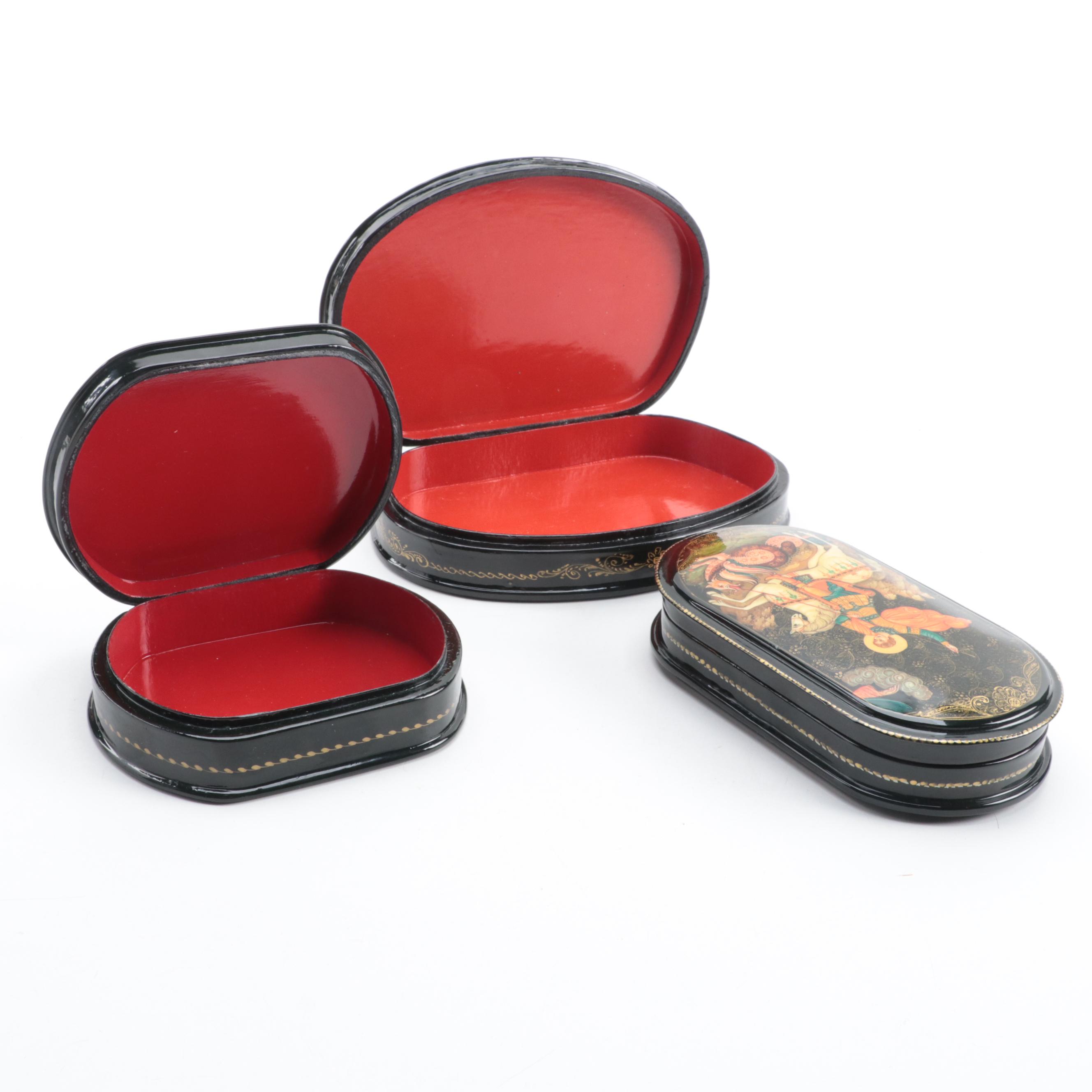 Russian Kholuy, Palekh and Other Hand-Painted Fairytale Lacquer Boxes