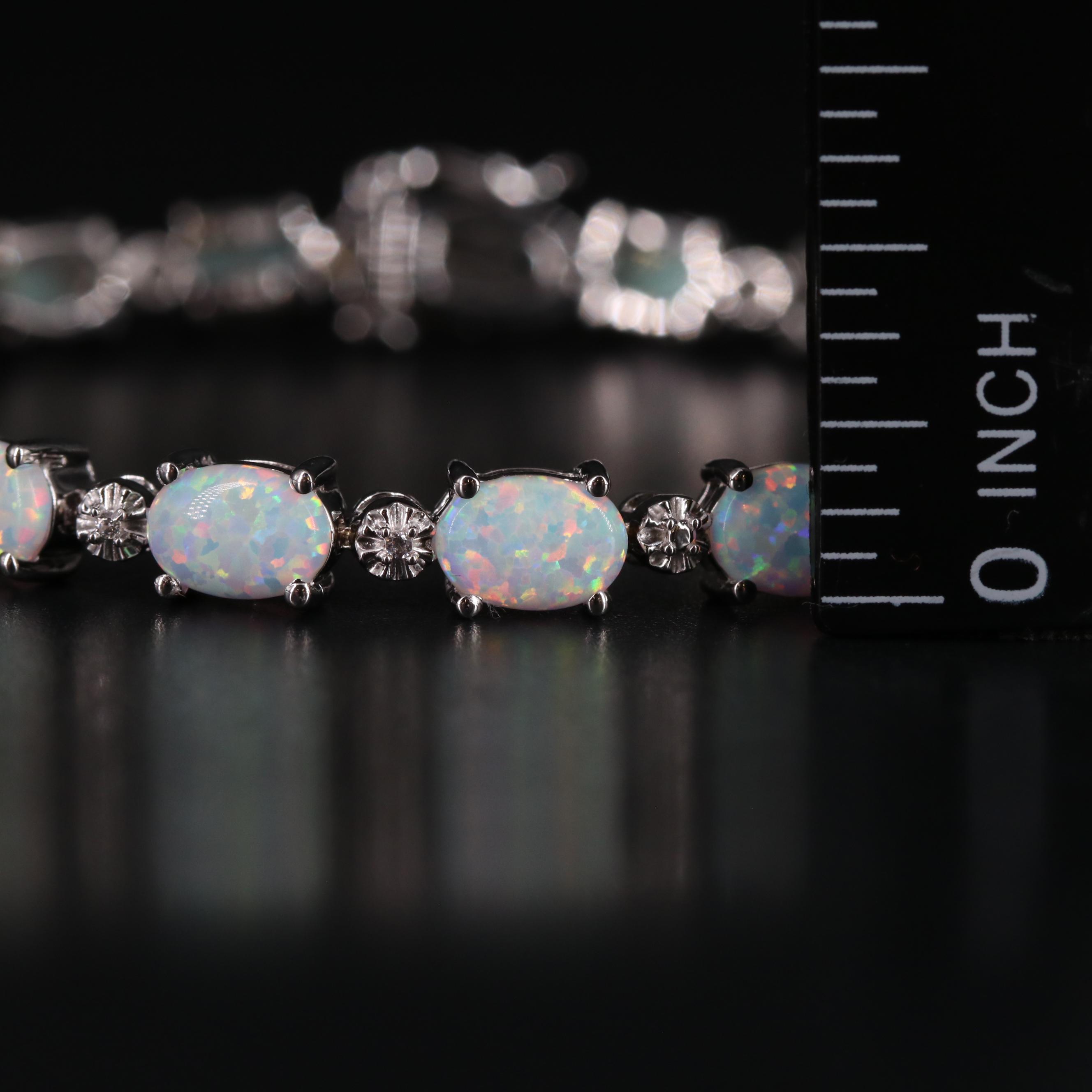 Sterling Silver Opal and Cubic Zirconia Bracelet