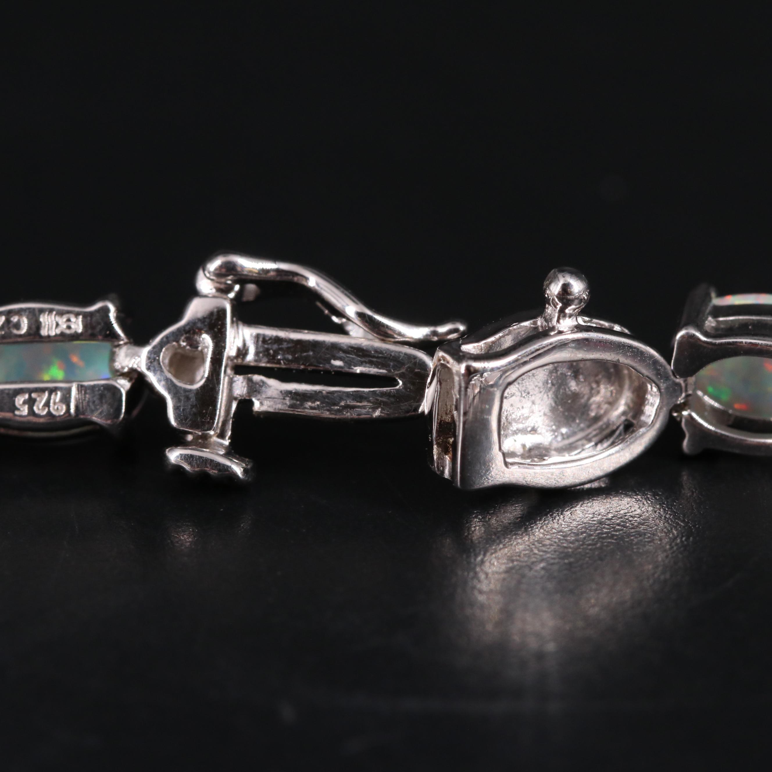 Sterling Silver Opal and Cubic Zirconia Bracelet