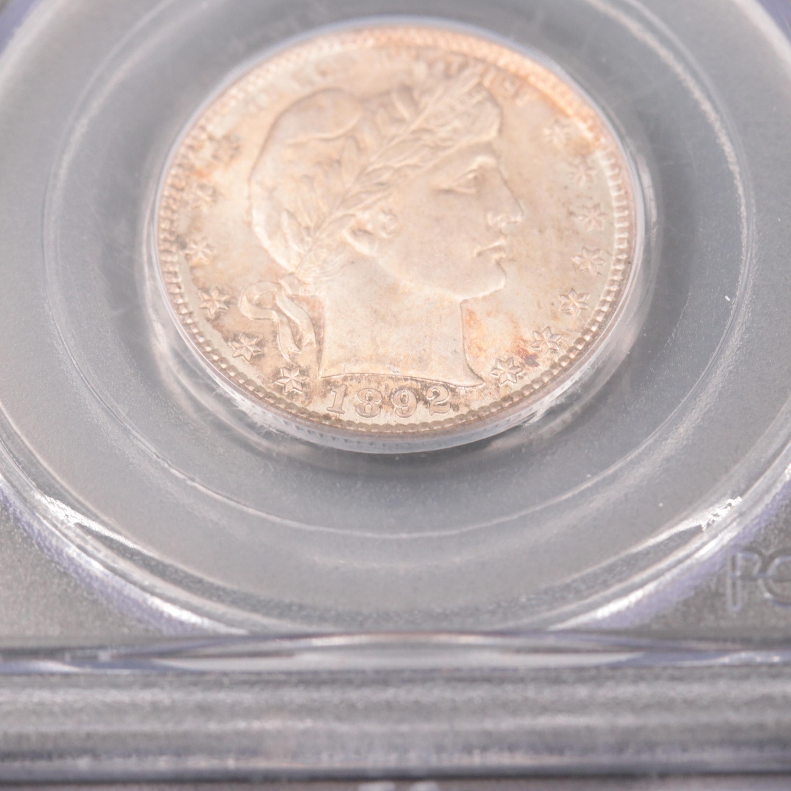 PCGS Graded MS64 1892 Barber Quarter