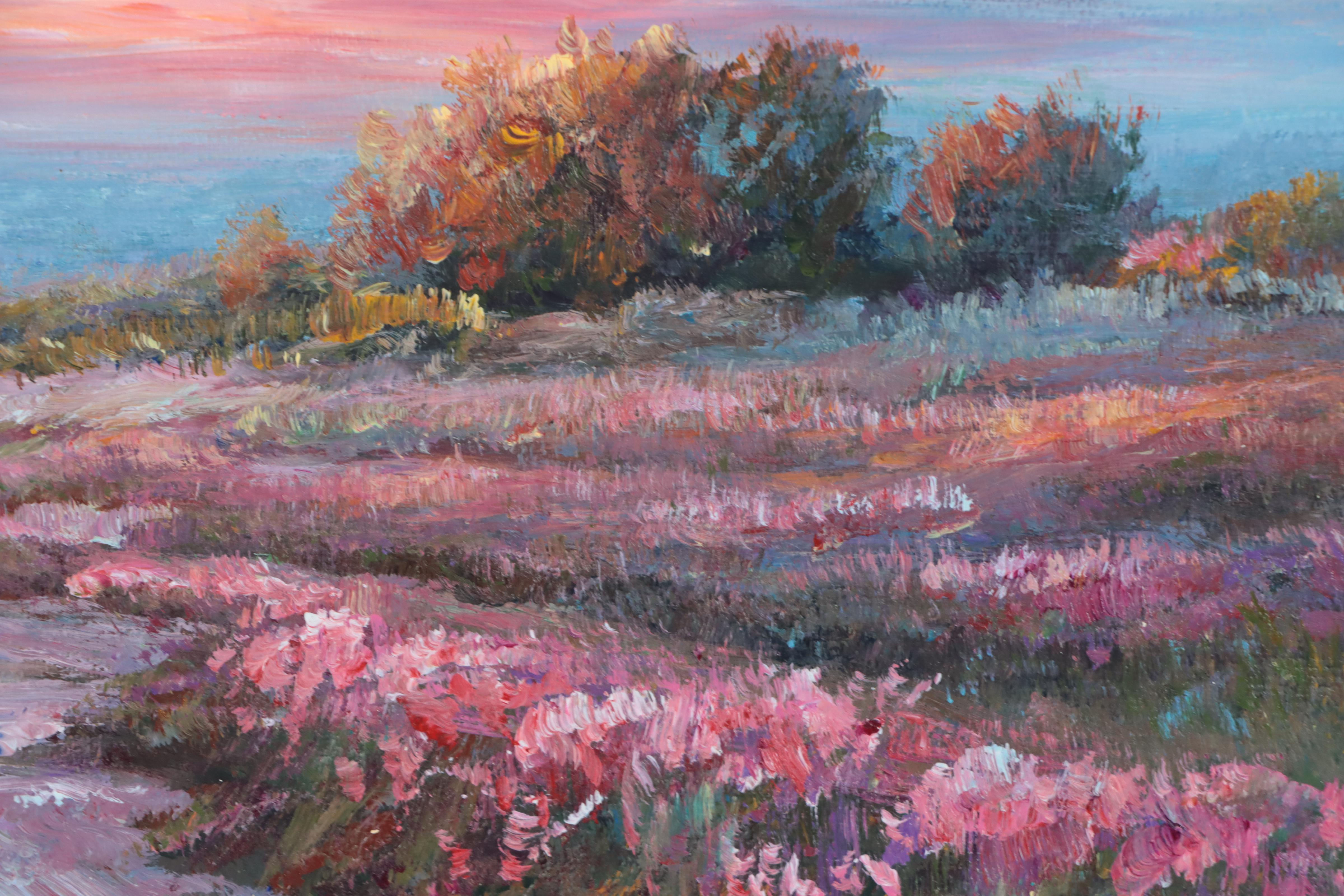 Qing Hua Coastal Sunset Landscape Oil Painting, 21st Century