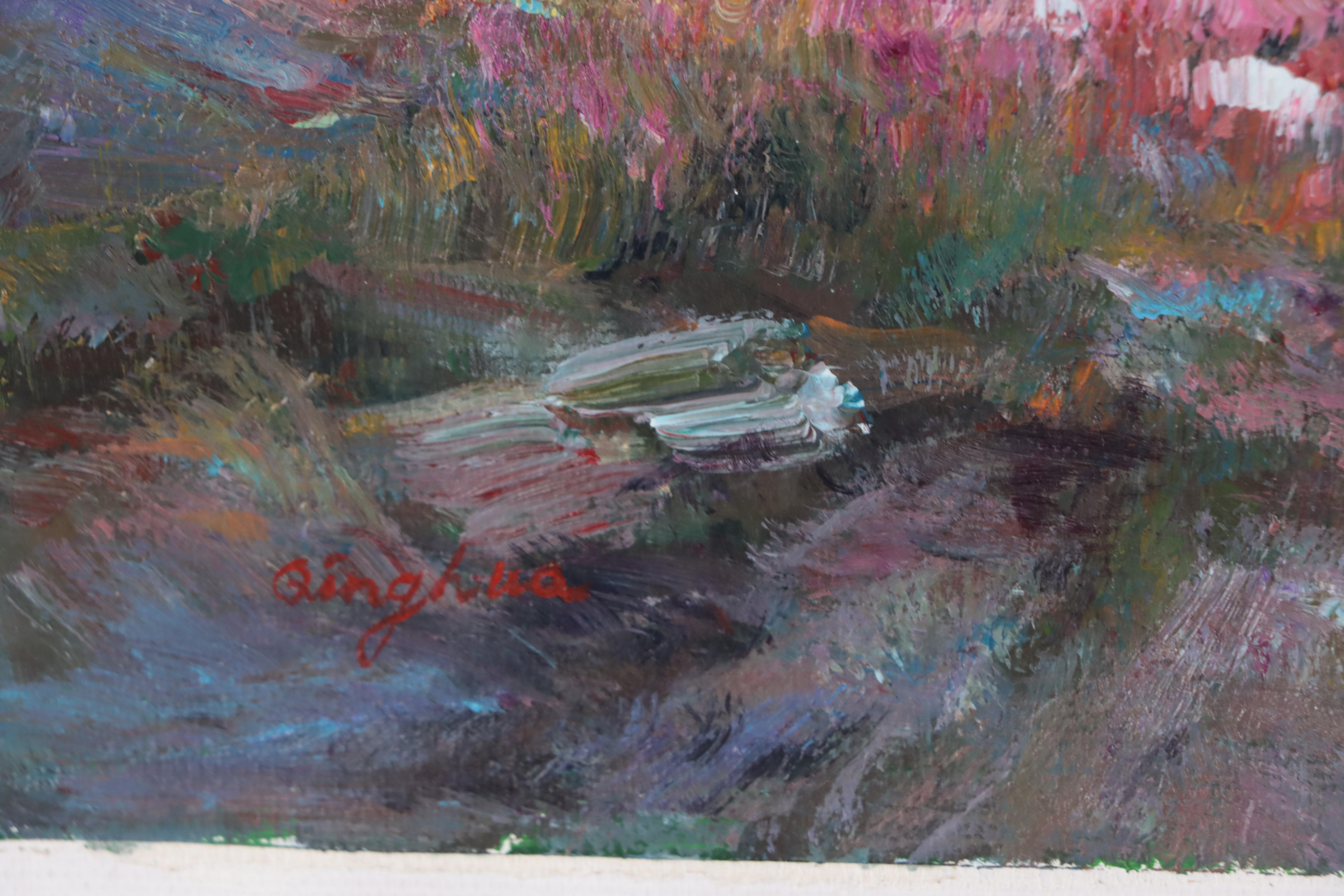 Qing Hua Coastal Sunset Landscape Oil Painting, 21st Century