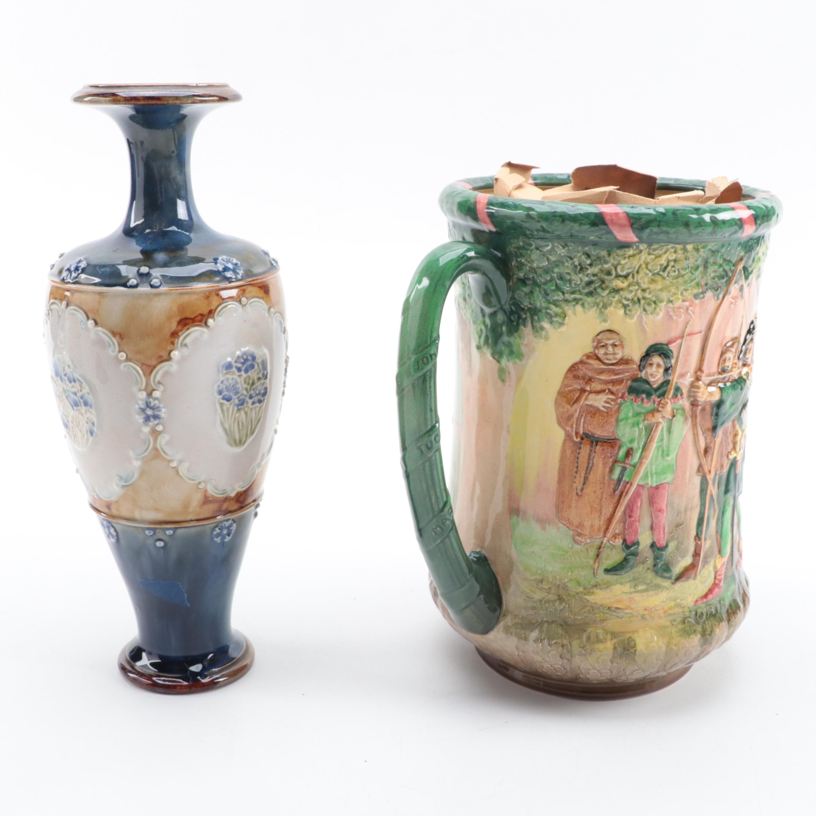 Doulton Lambeth Match Holder, Royal Doulton "Robin Hood" Seriesware With Vase