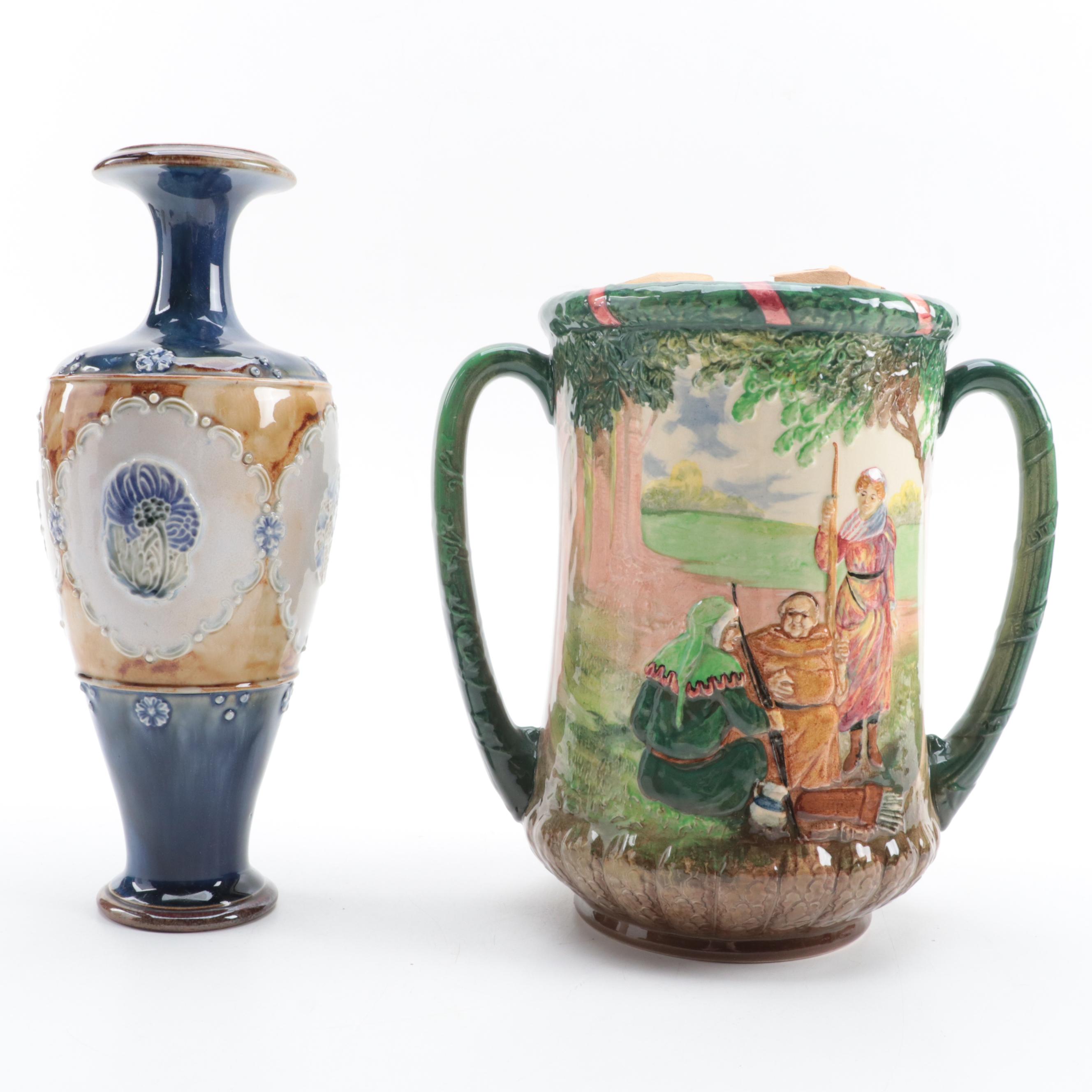 Doulton Lambeth Match Holder, Royal Doulton "Robin Hood" Seriesware With Vase