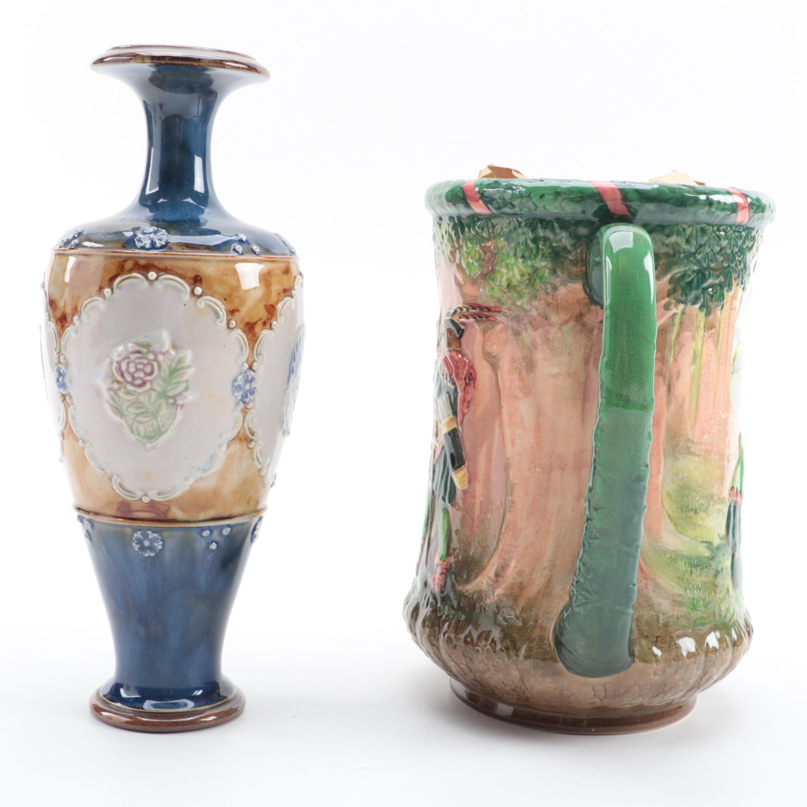 Doulton Lambeth Match Holder, Royal Doulton "Robin Hood" Seriesware With Vase