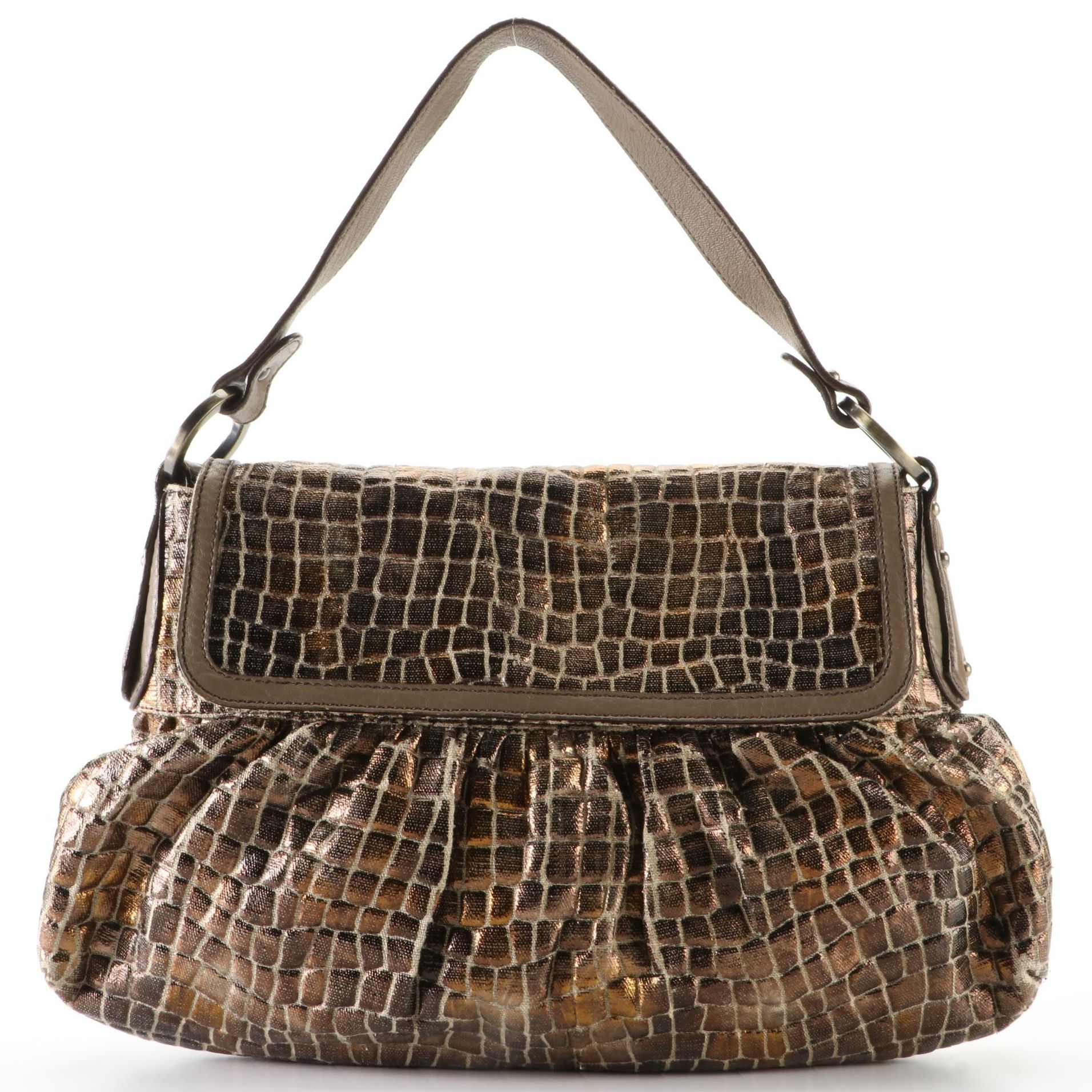 Fendi Chef Flap Bag in Croco-Effect Canvas