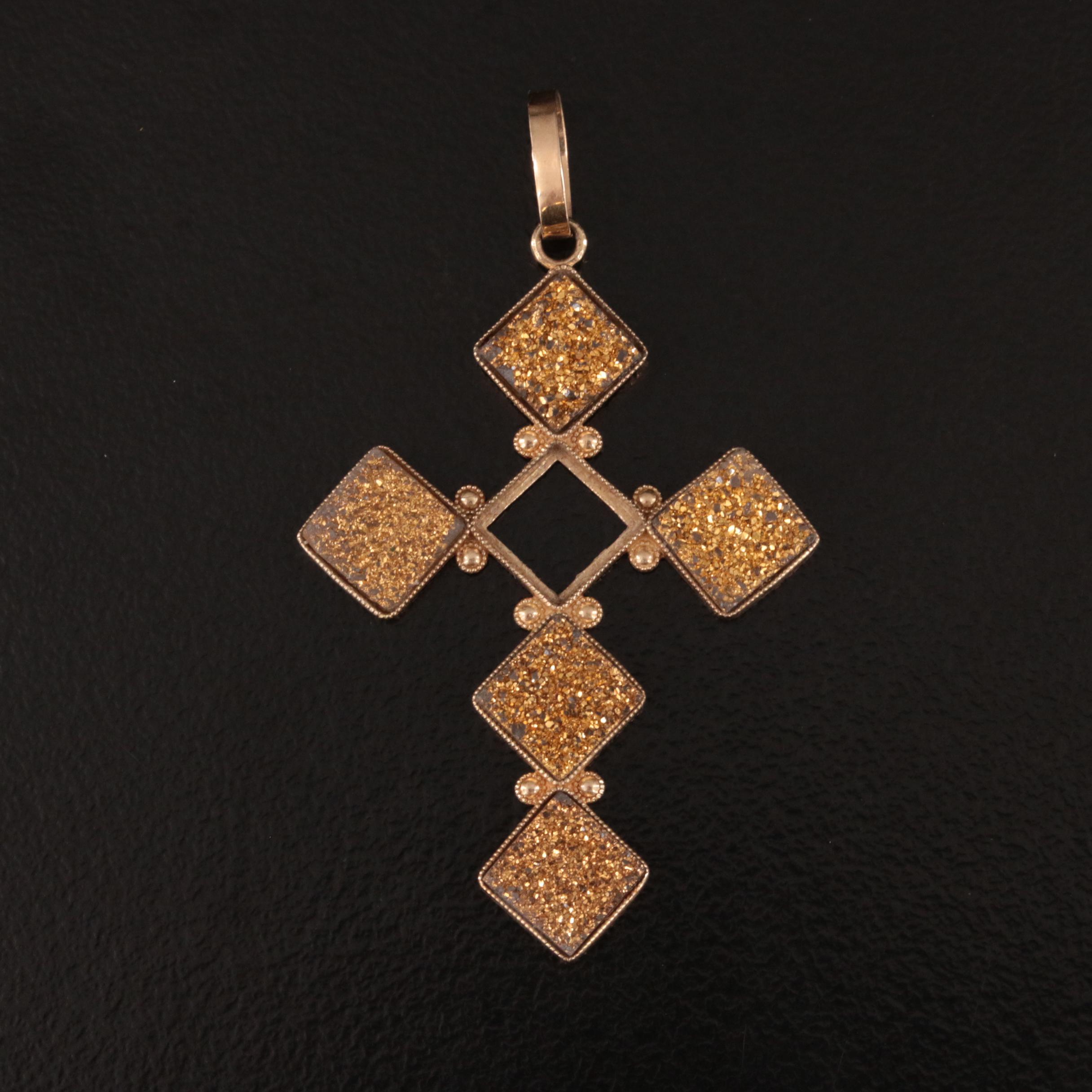 14K Druzy Cross Pendant