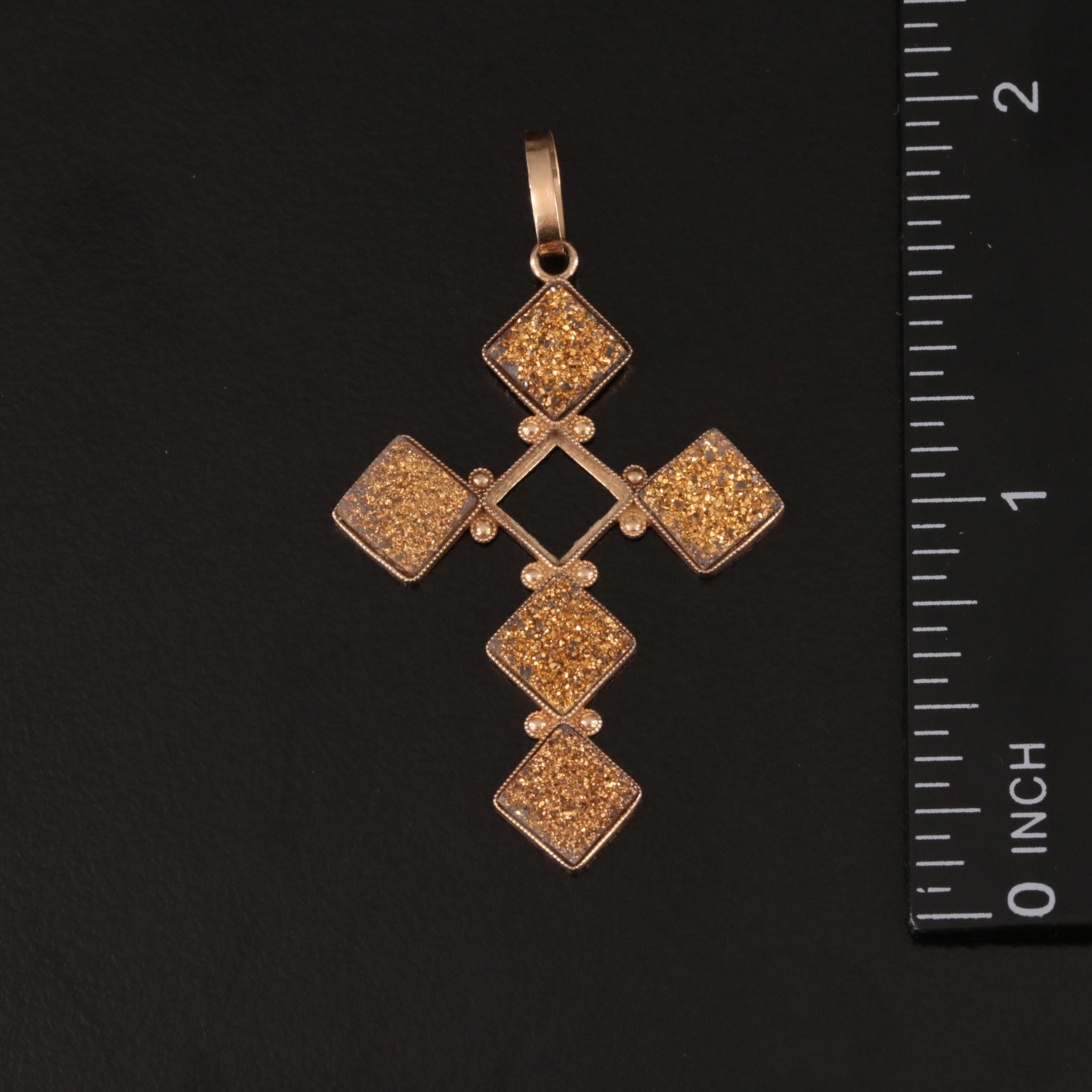 14K Druzy Cross Pendant