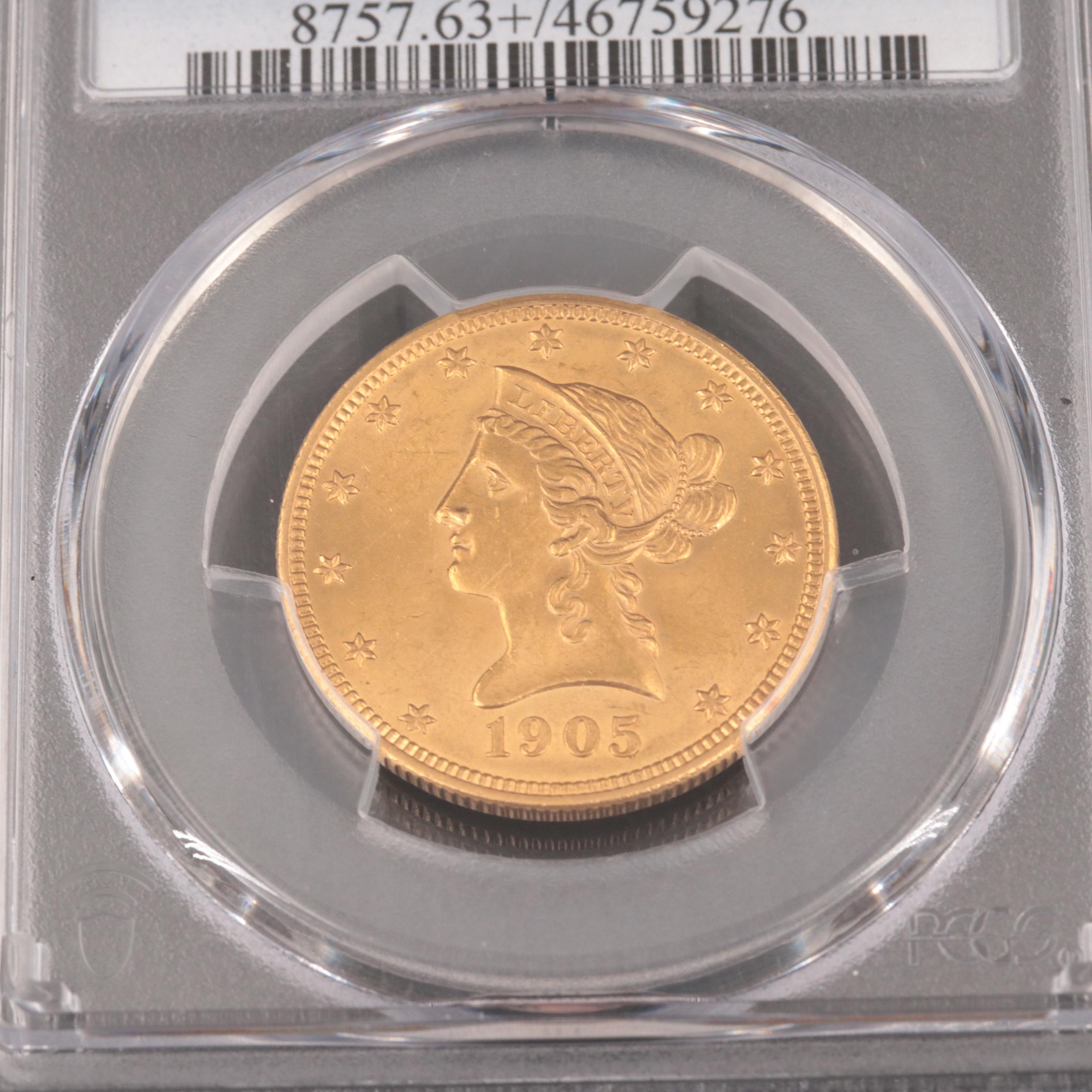 PCGS Graded MS63+ 1905 Liberty Head $10 Gold Coin