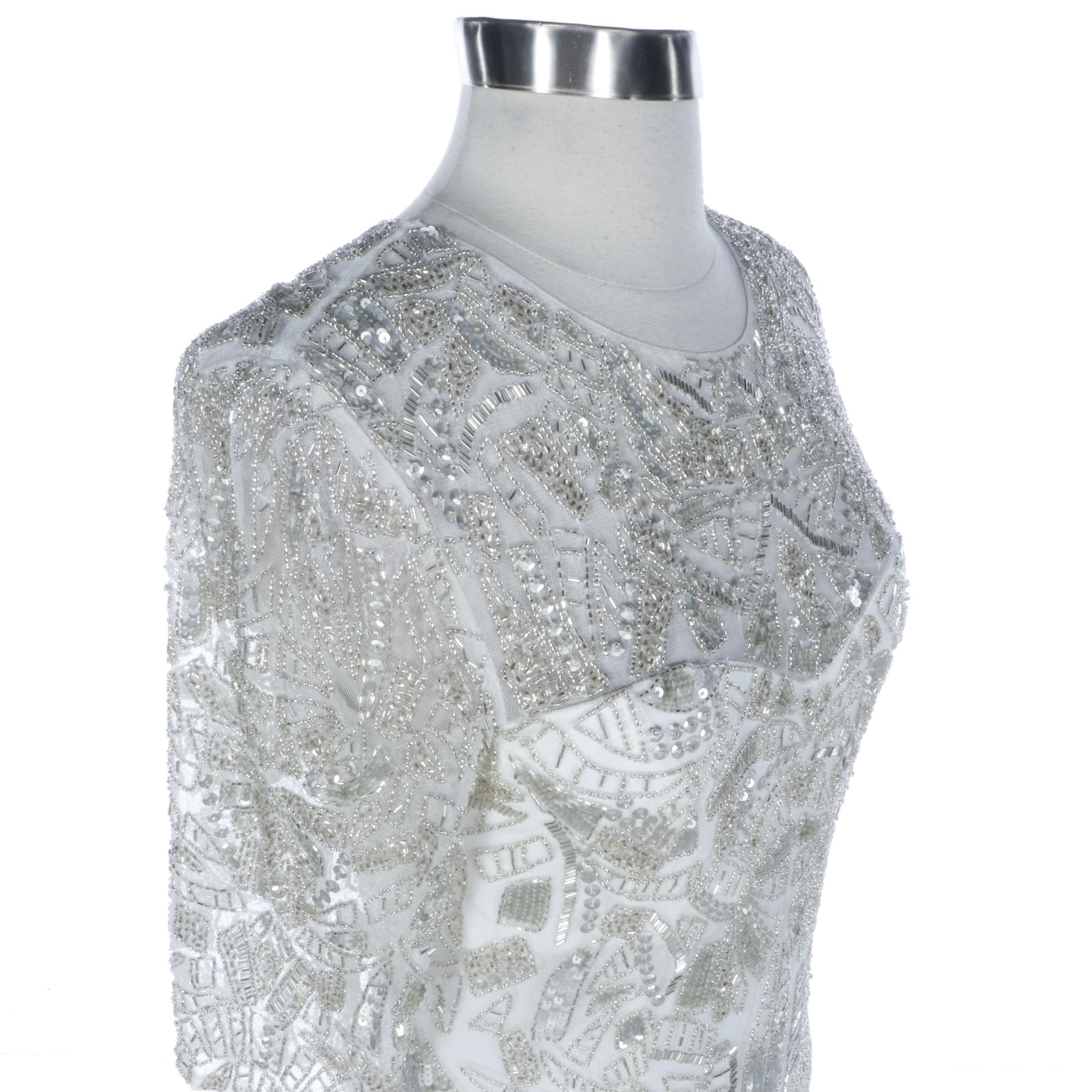 Monique Lhuillier Beaded Illusion Yoke Occasion Gown