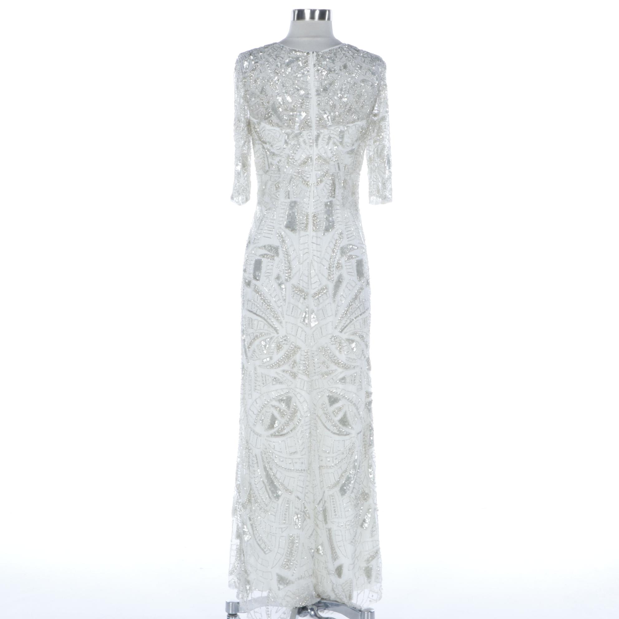 Monique Lhuillier Beaded Illusion Yoke Occasion Gown