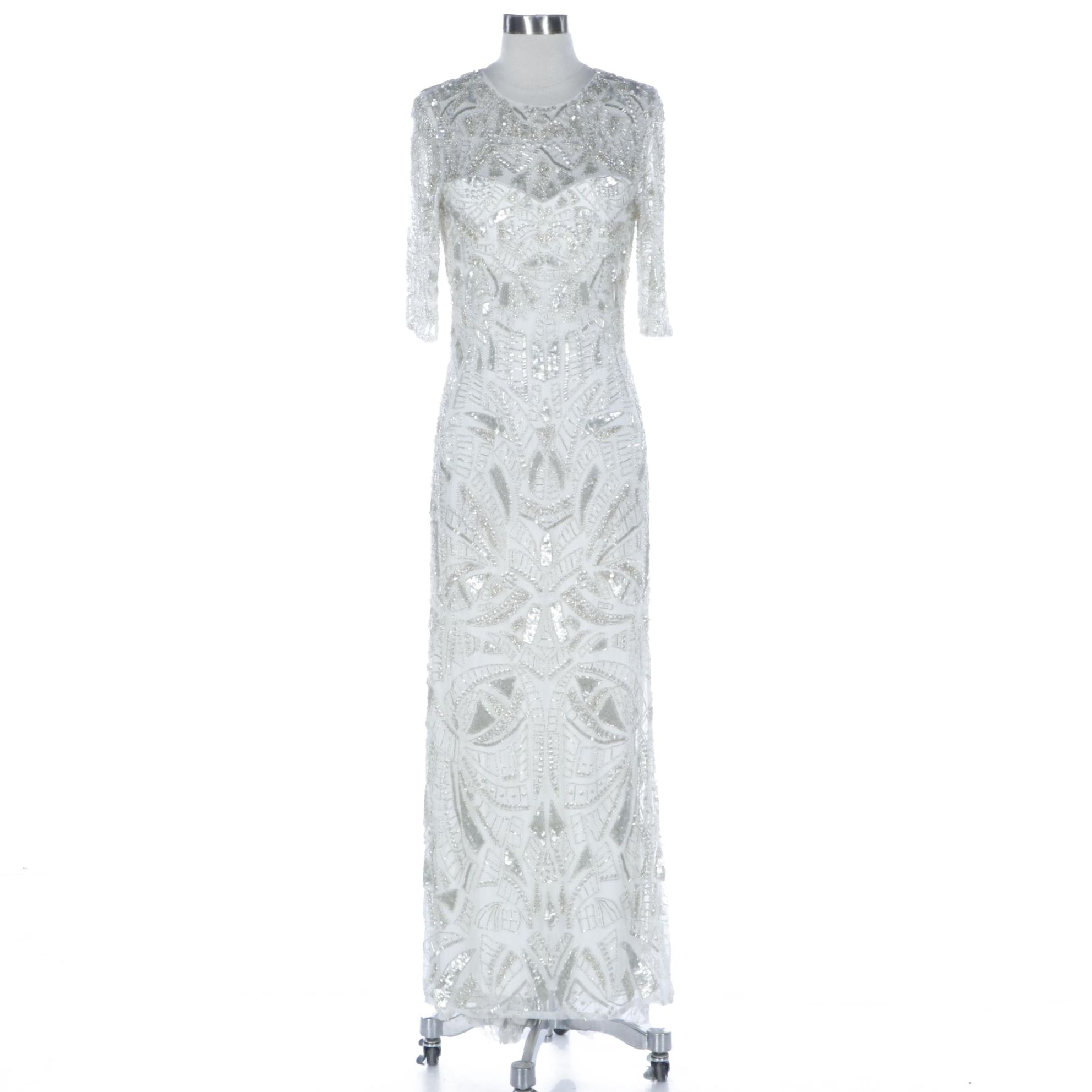 Monique Lhuillier Beaded Illusion Yoke Occasion Gown