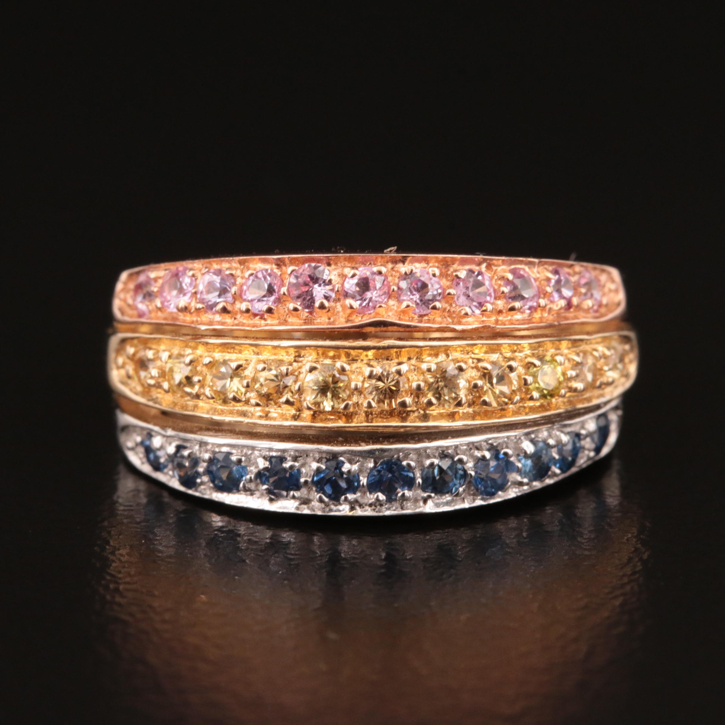 14K Tri-Color Sapphire Multi-Row Ring
