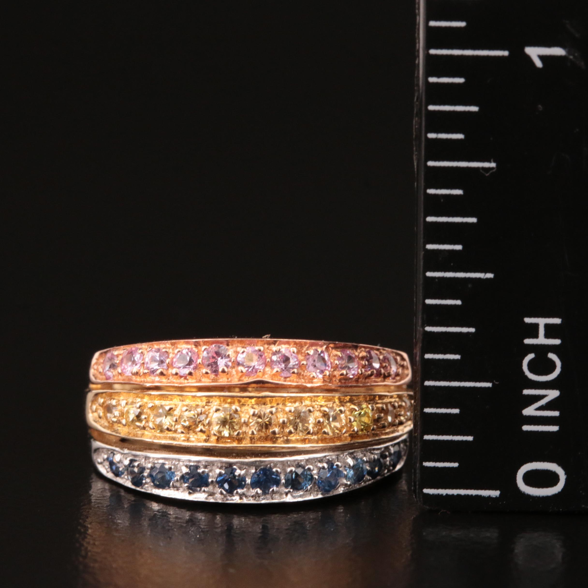 14K Tri-Color Sapphire Multi-Row Ring