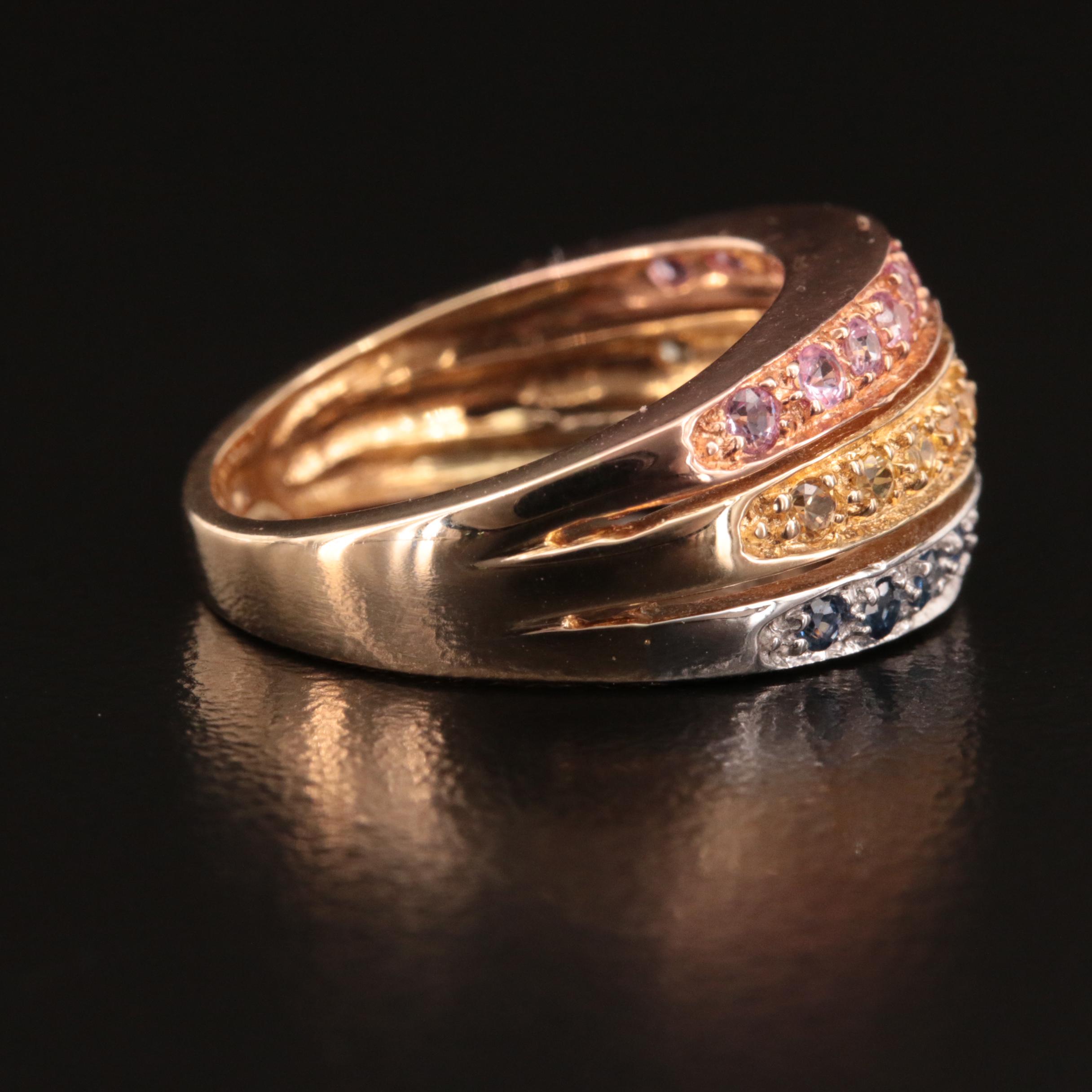 14K Tri-Color Sapphire Multi-Row Ring