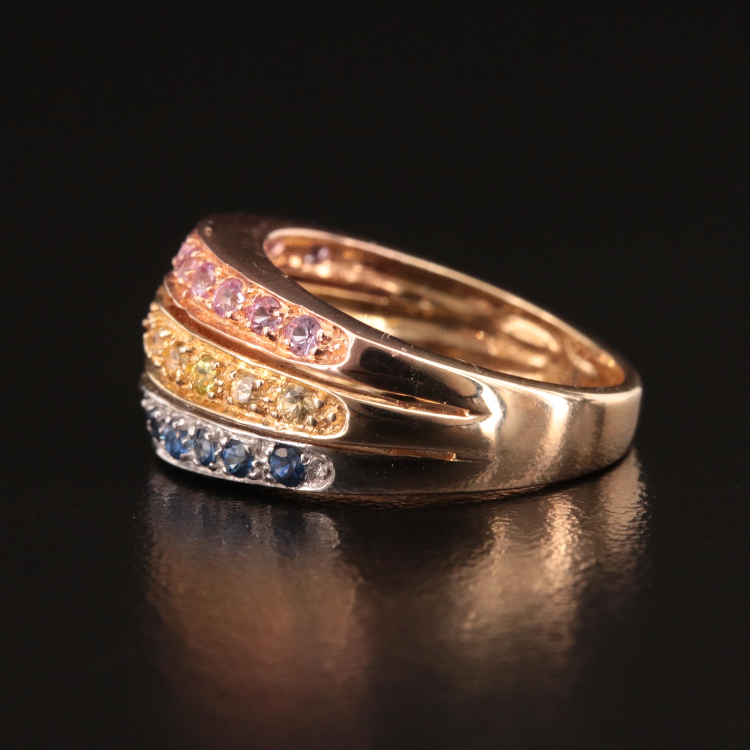 14K Tri-Color Sapphire Multi-Row Ring