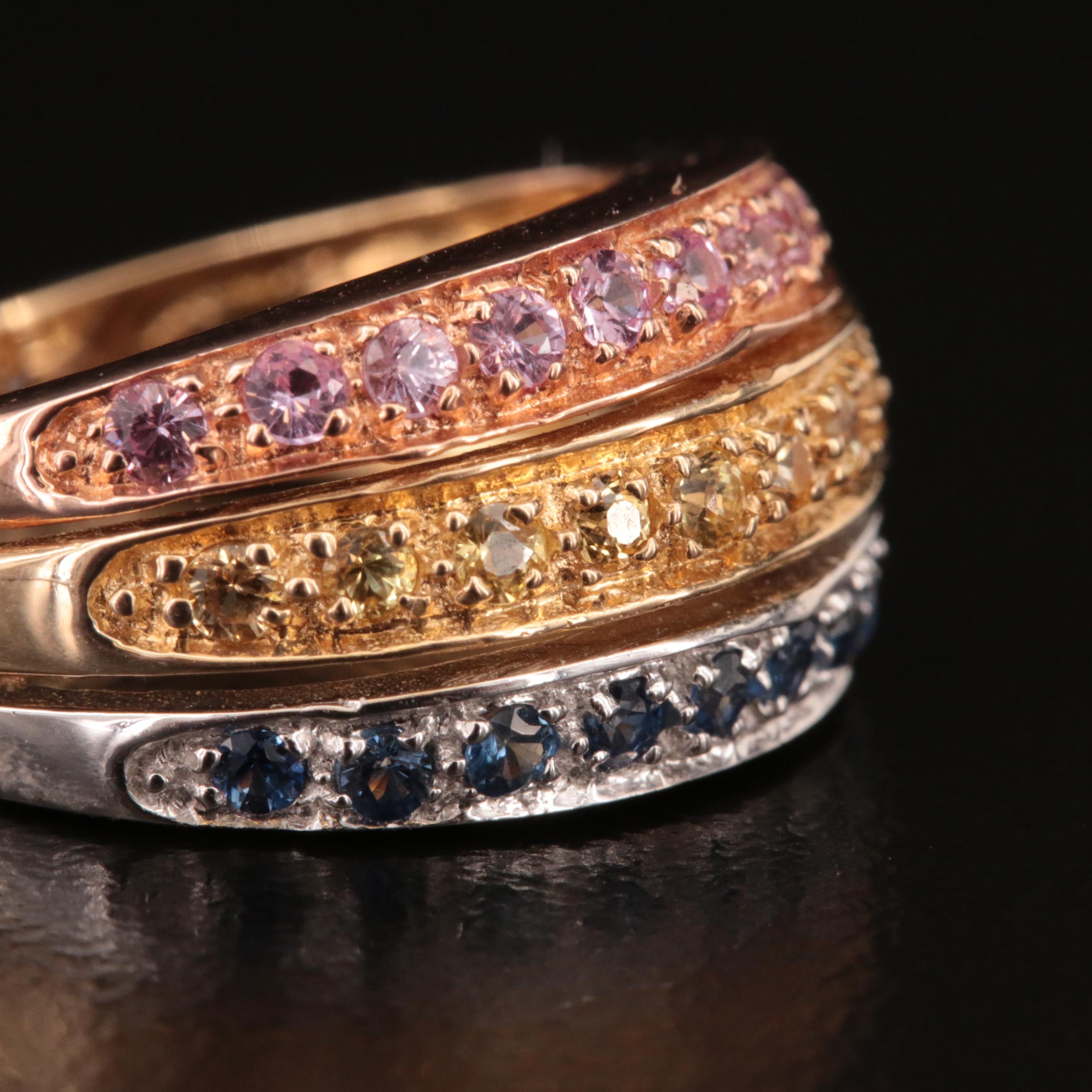 14K Tri-Color Sapphire Multi-Row Ring