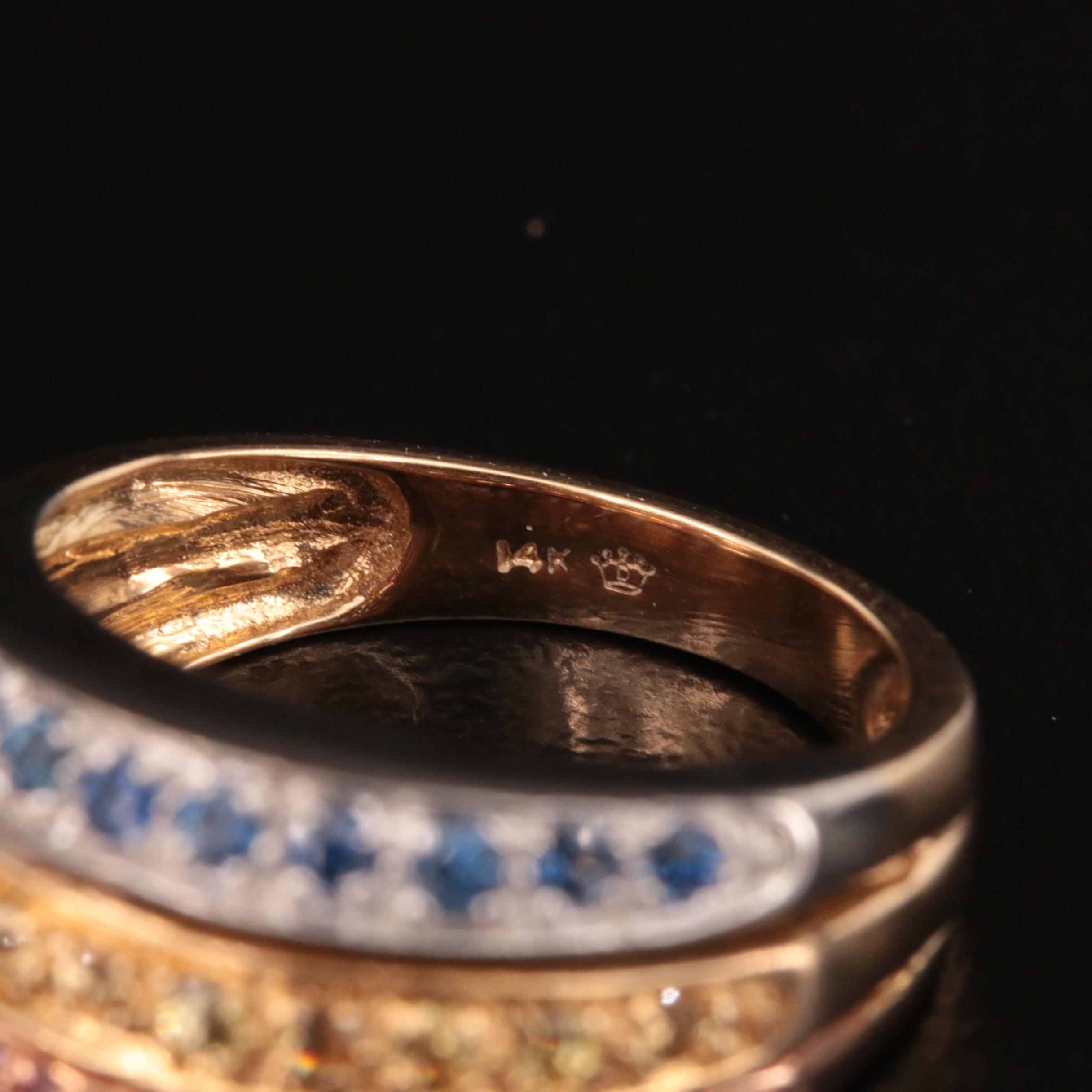 14K Tri-Color Sapphire Multi-Row Ring