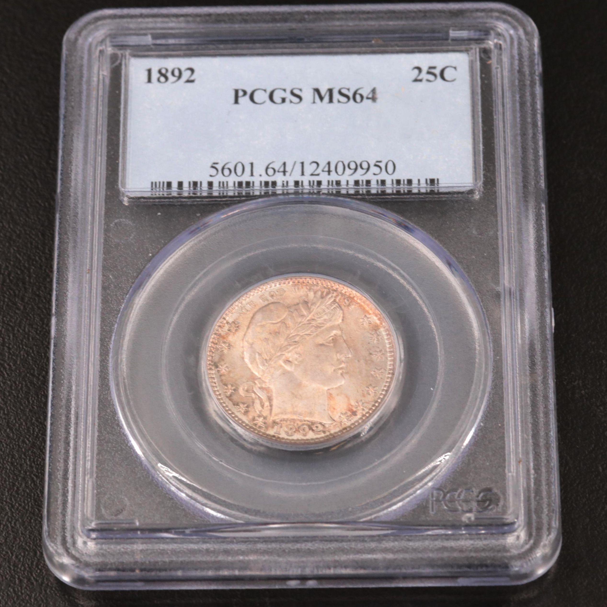 PCGS Graded MS64 1892 Barber Quarter