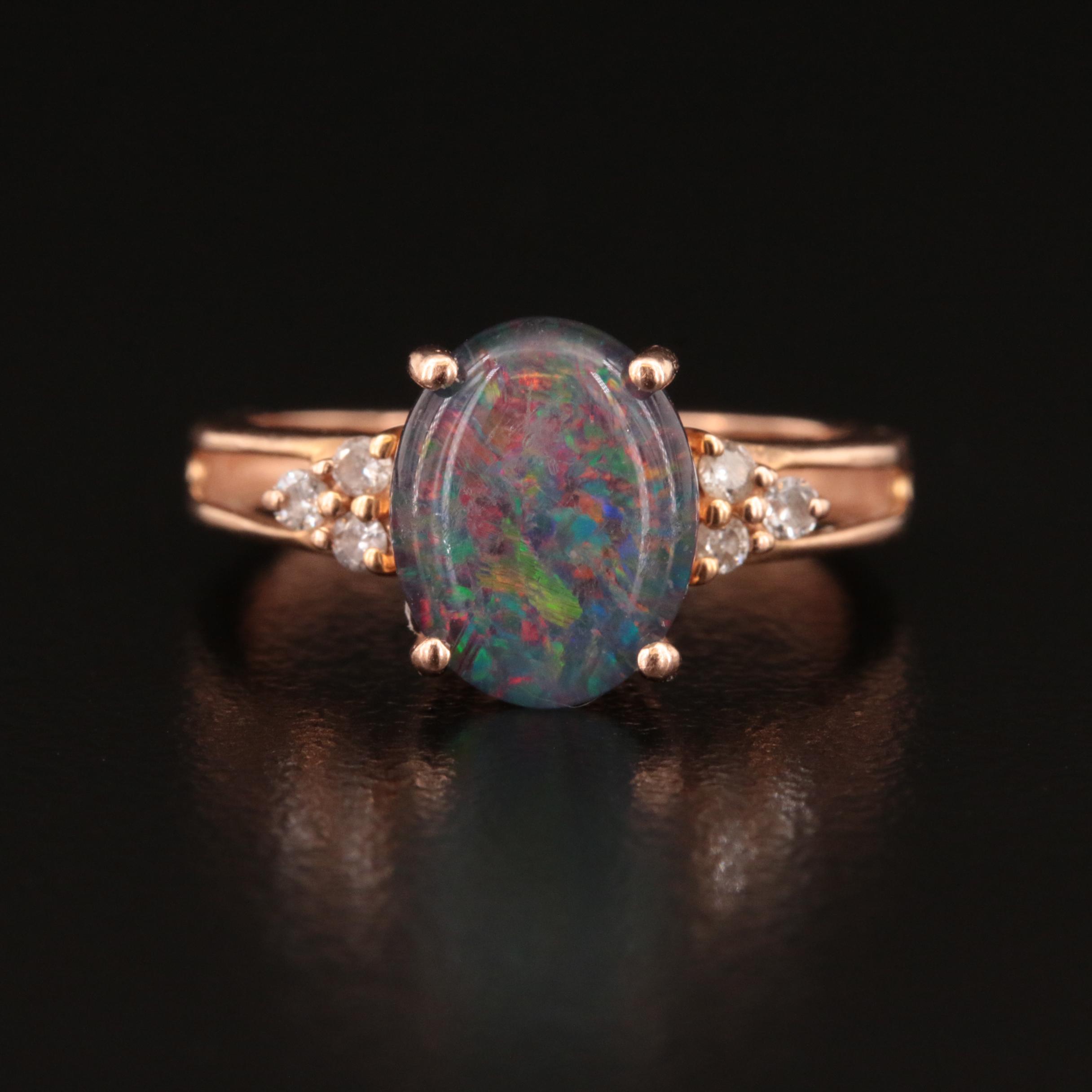14K Opal Triplet and Diamond Ring