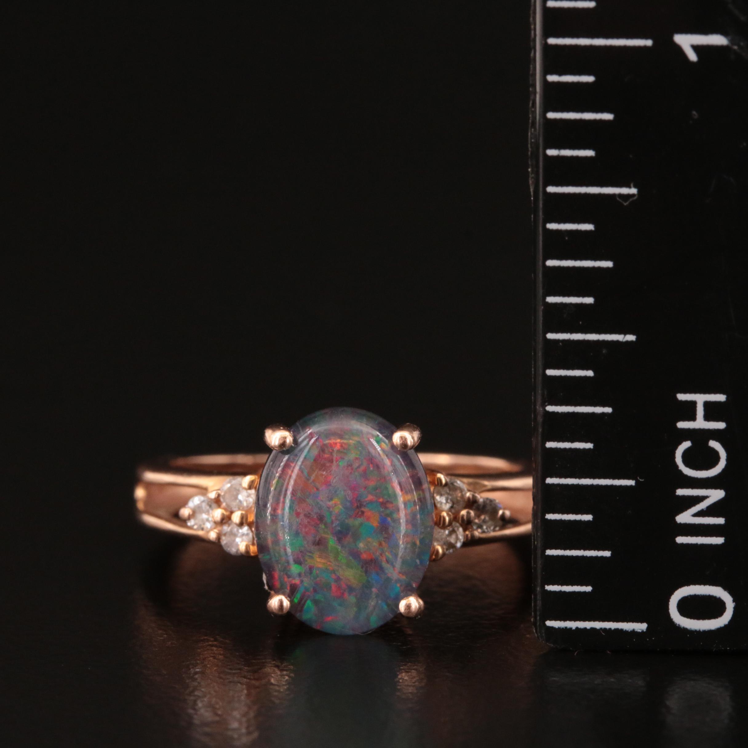 14K Opal Triplet and Diamond Ring
