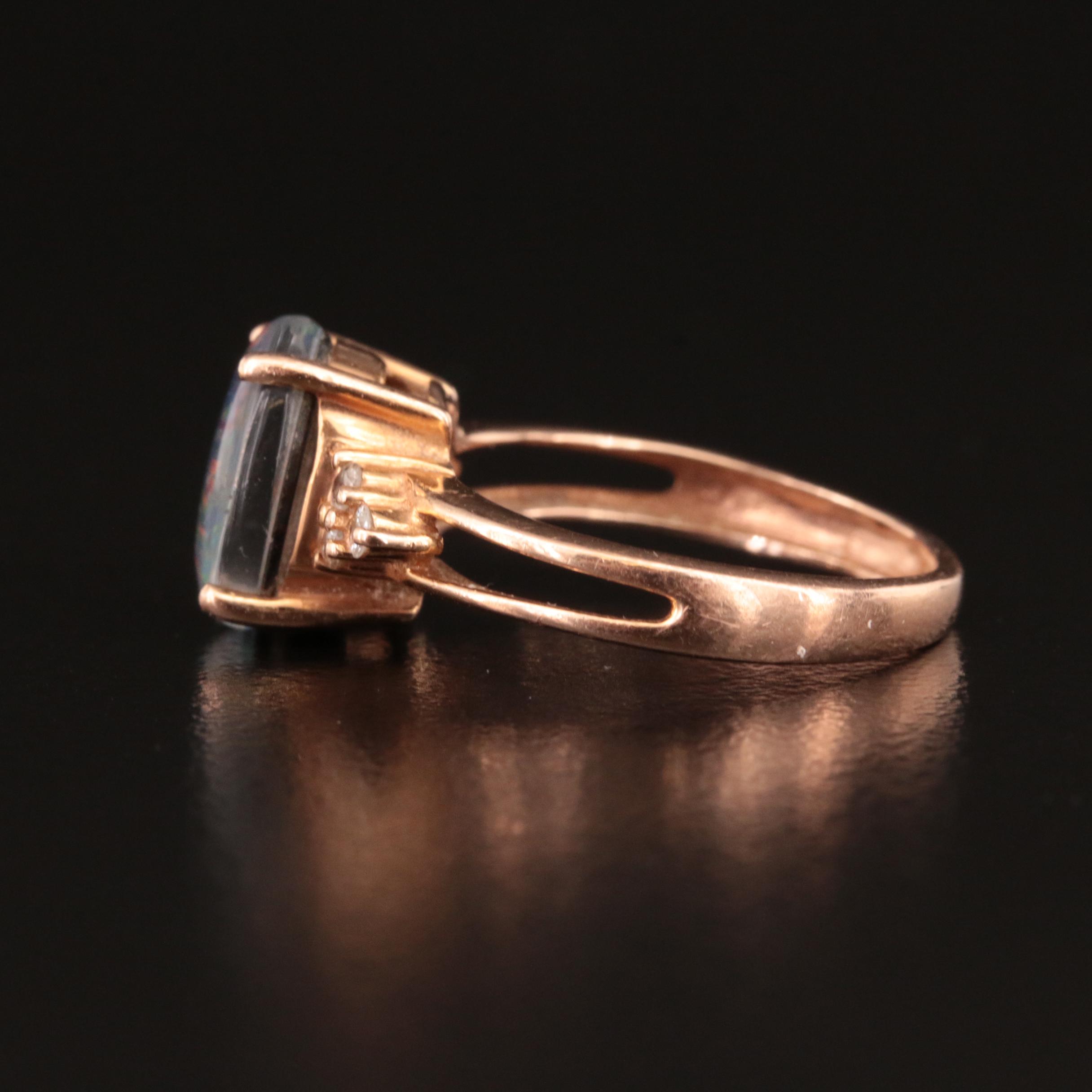 14K Opal Triplet and Diamond Ring