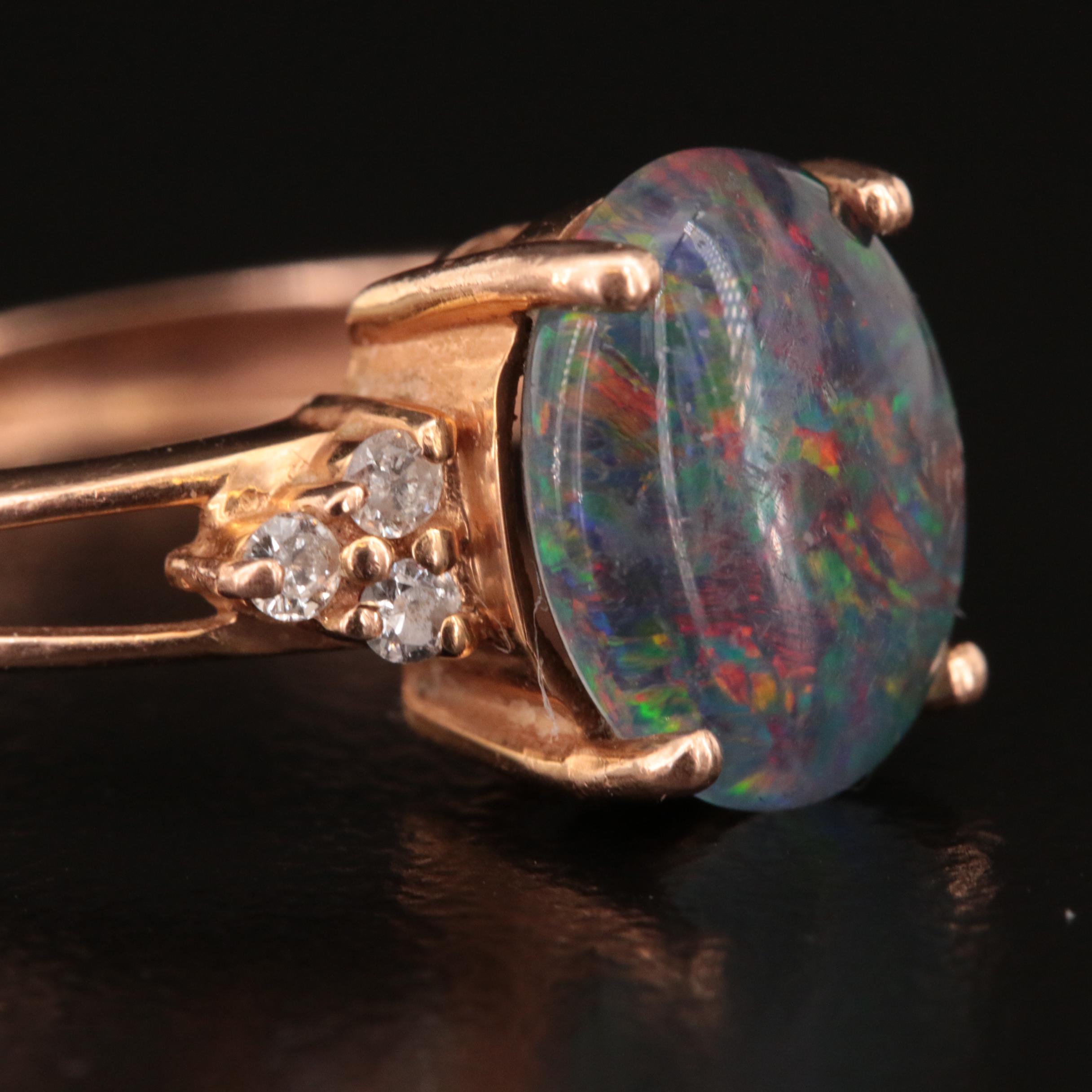 14K Opal Triplet and Diamond Ring