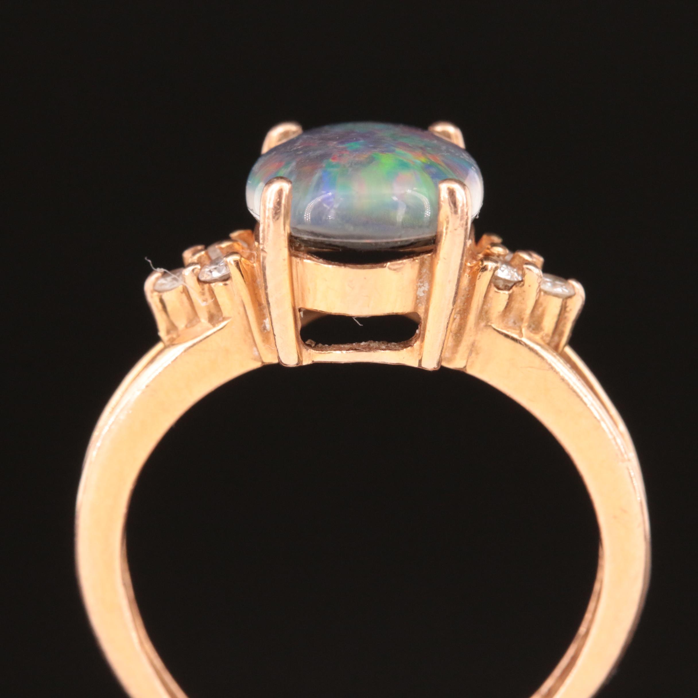 14K Opal Triplet and Diamond Ring