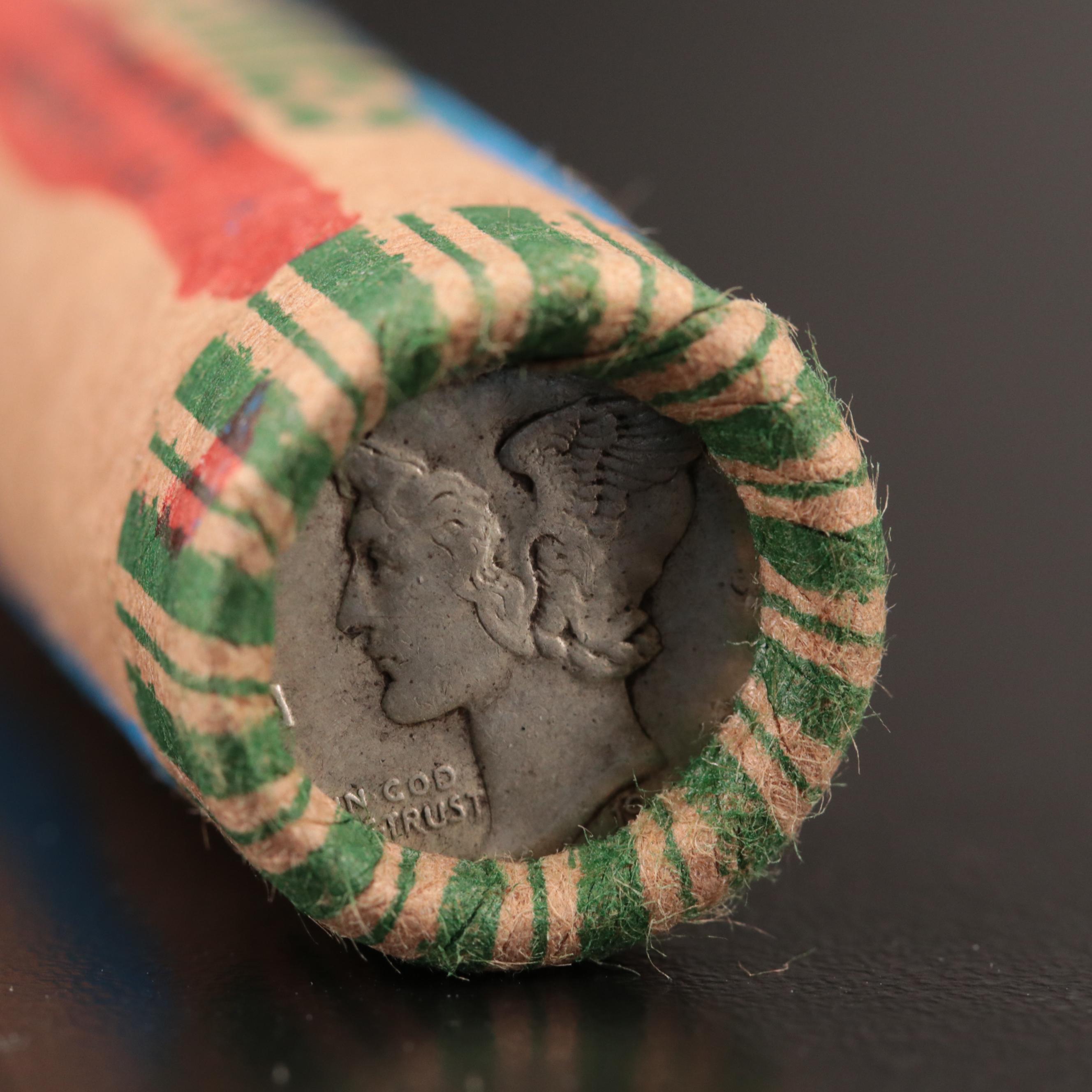 Roll of Fifty Mercury Silver Dimes, Including Uncirculated 1916