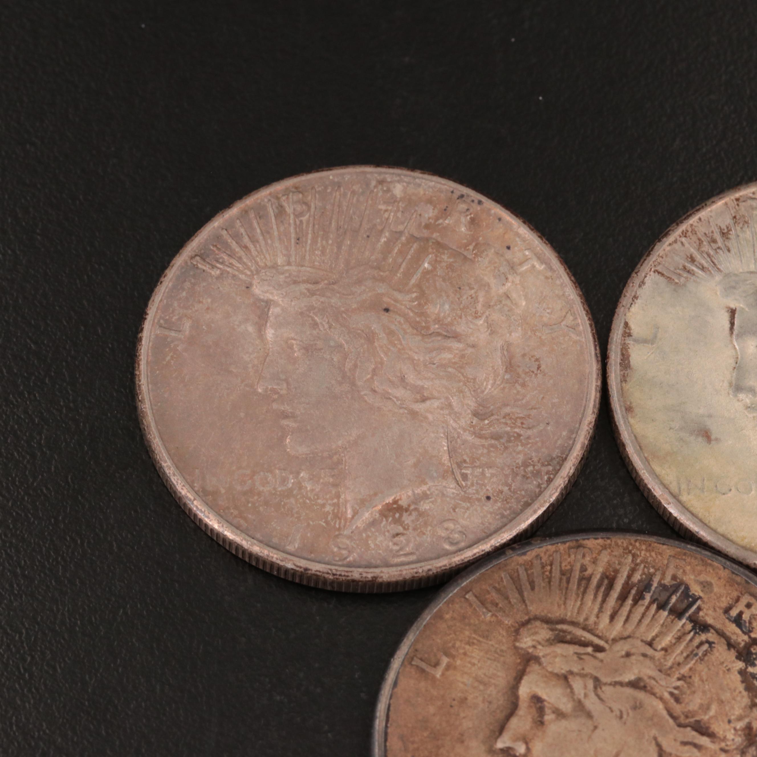 Group of Three United States Peace Silver Dollars Including a 1921