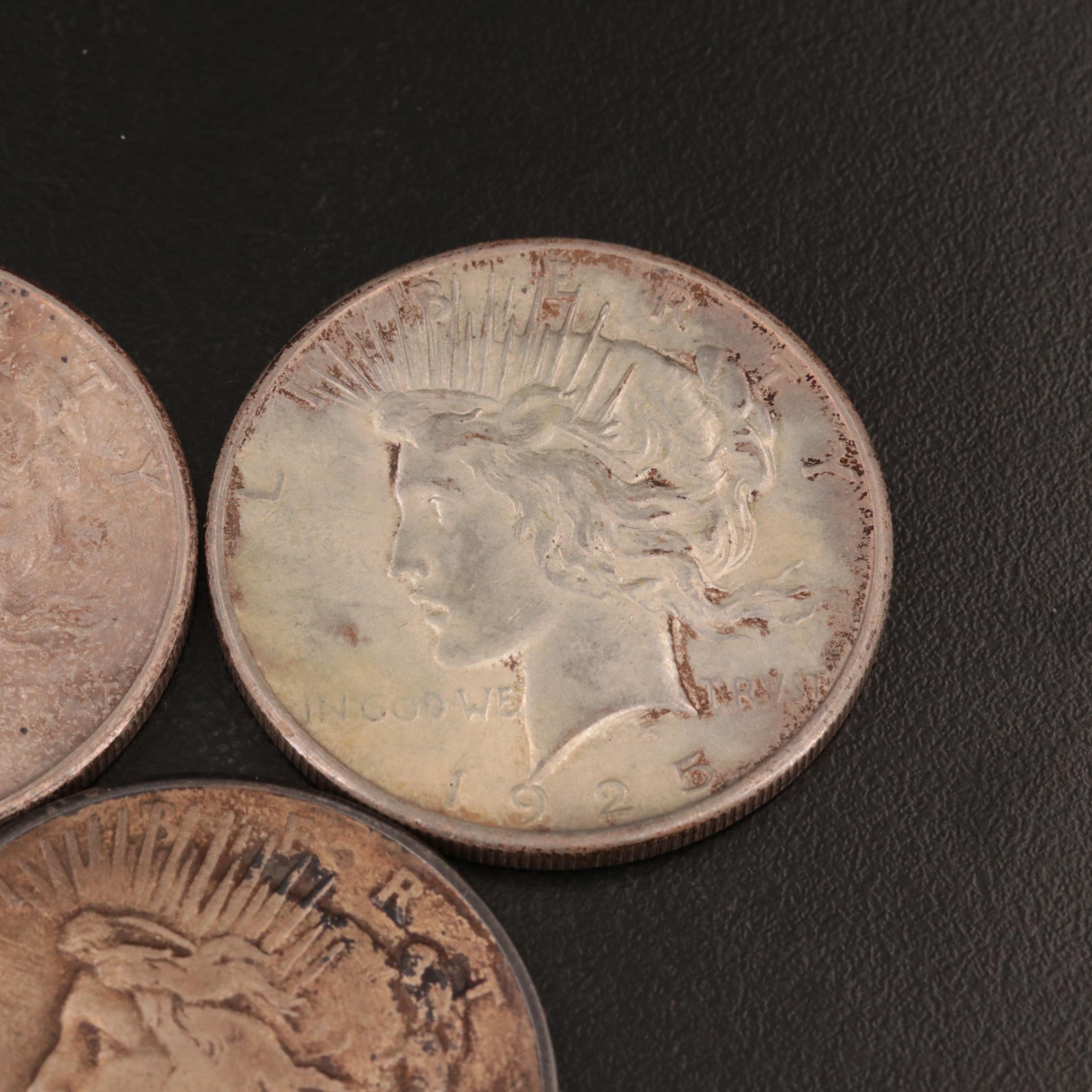 Group of Three United States Peace Silver Dollars Including a 1921