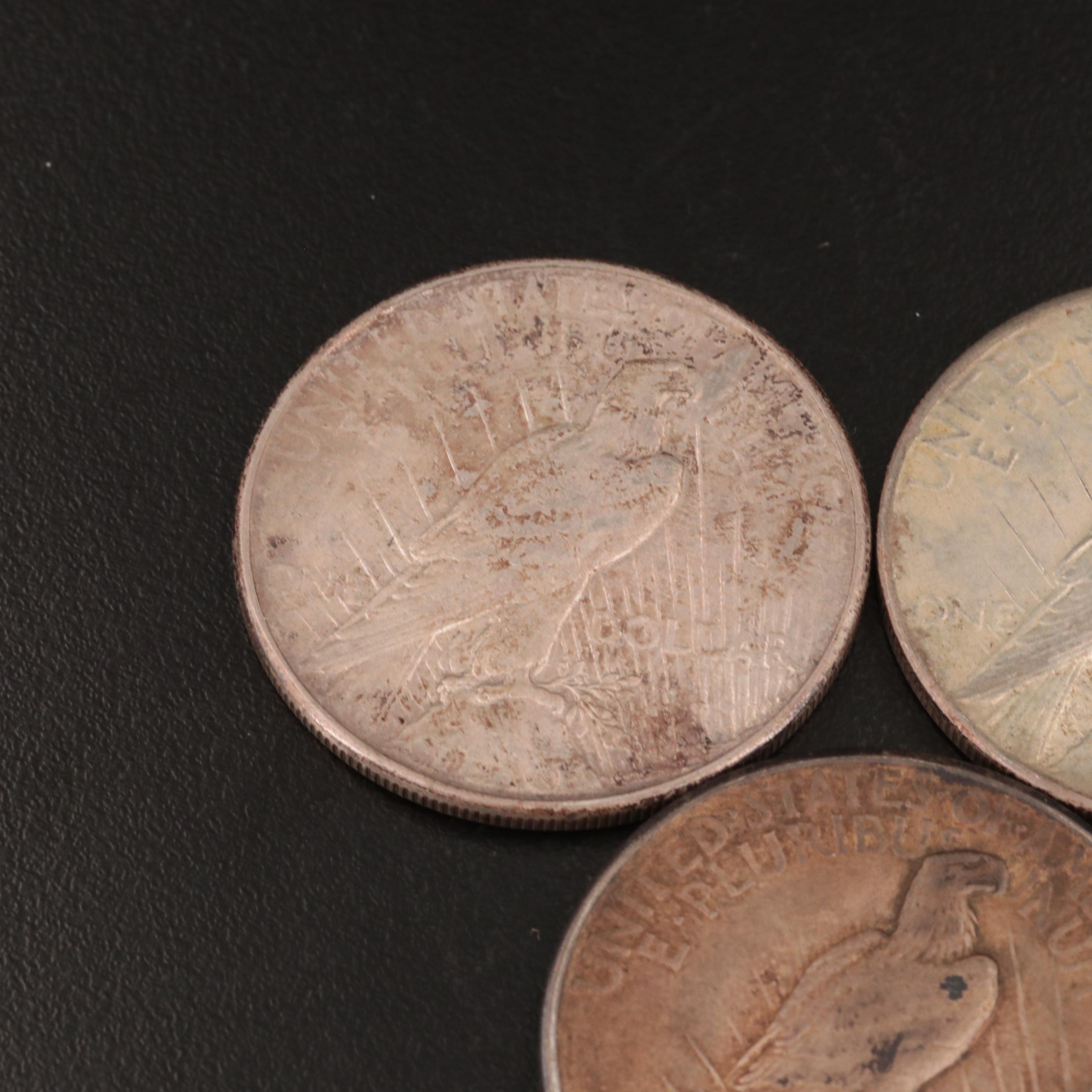 Group of Three United States Peace Silver Dollars Including a 1921