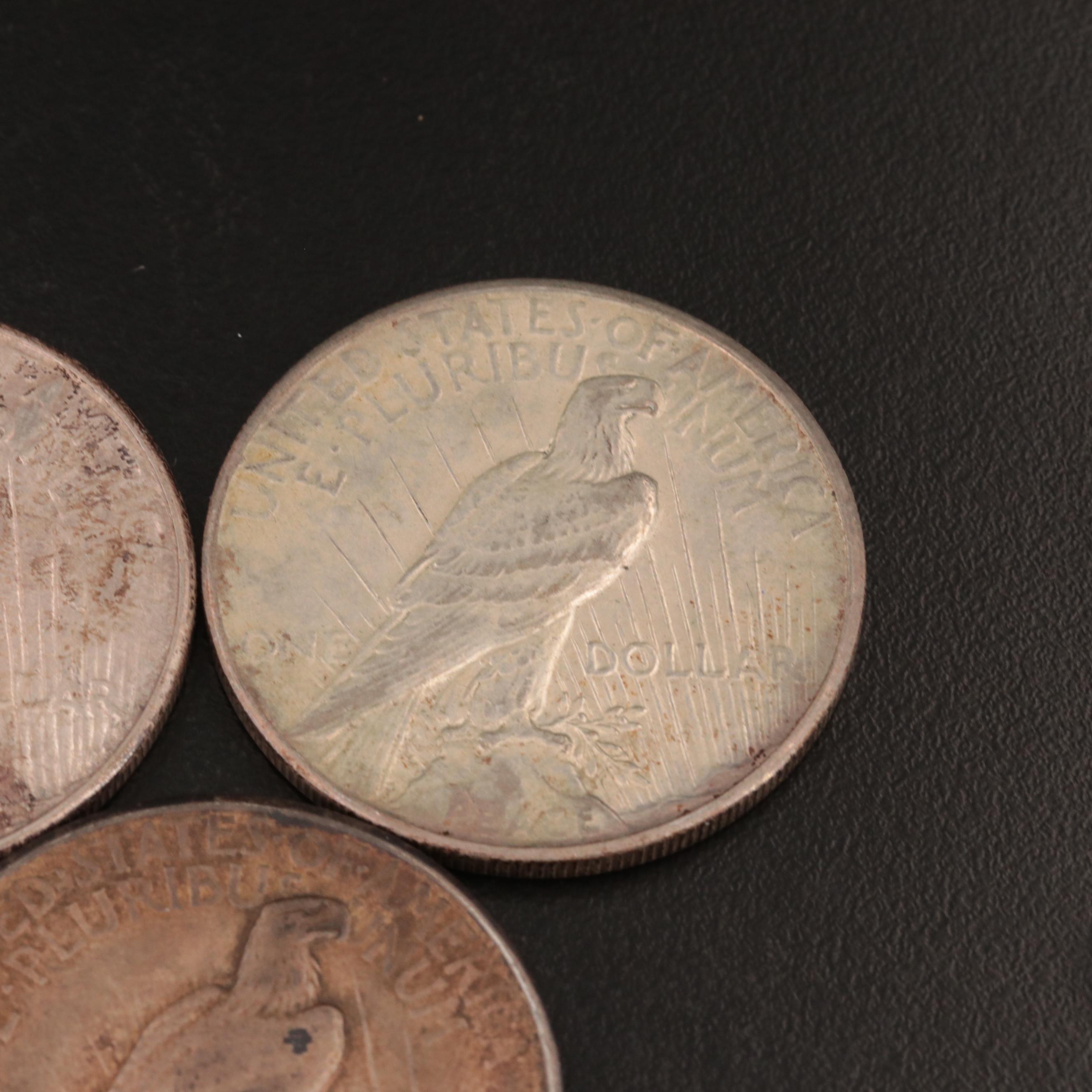 Group of Three United States Peace Silver Dollars Including a 1921
