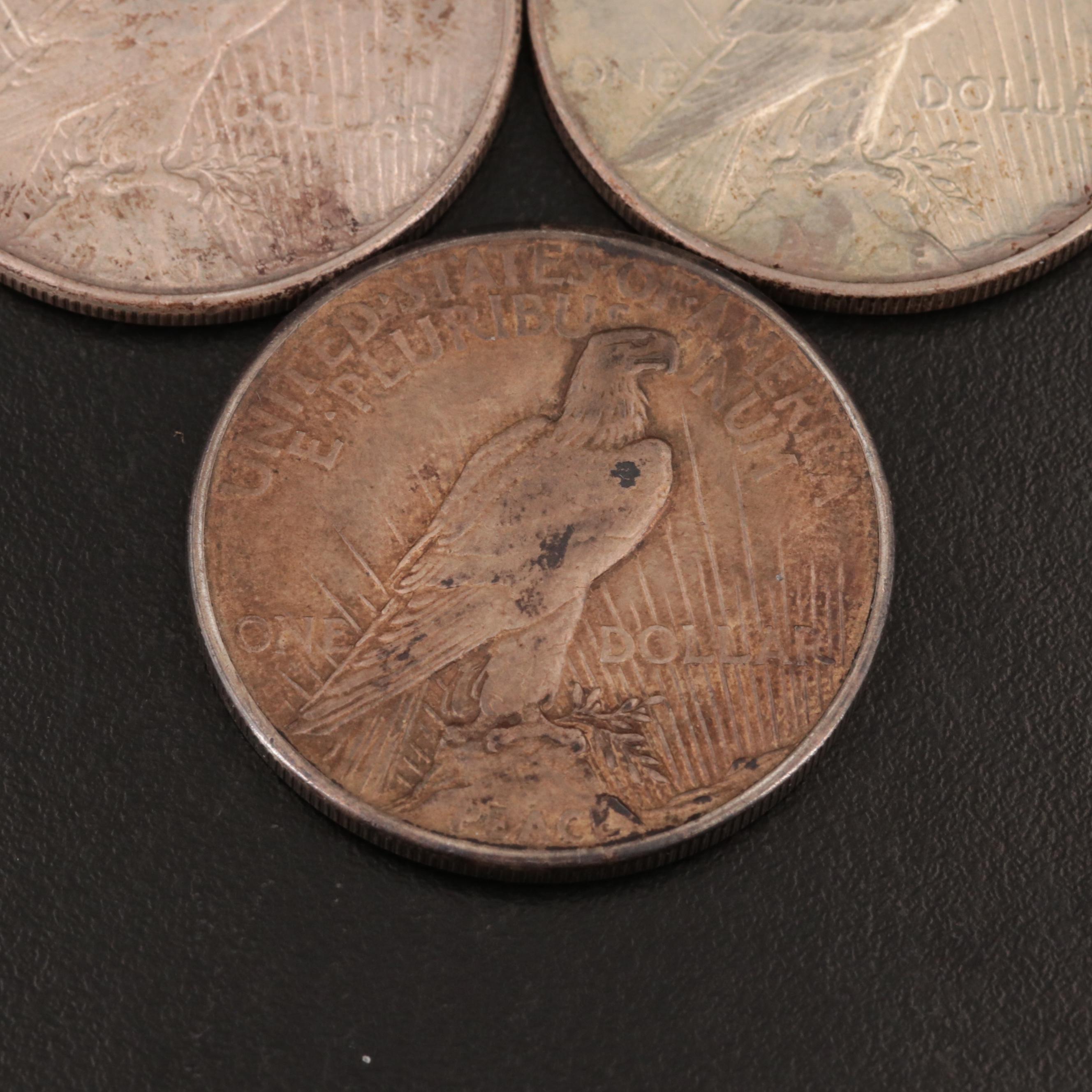 Group of Three United States Peace Silver Dollars Including a 1921