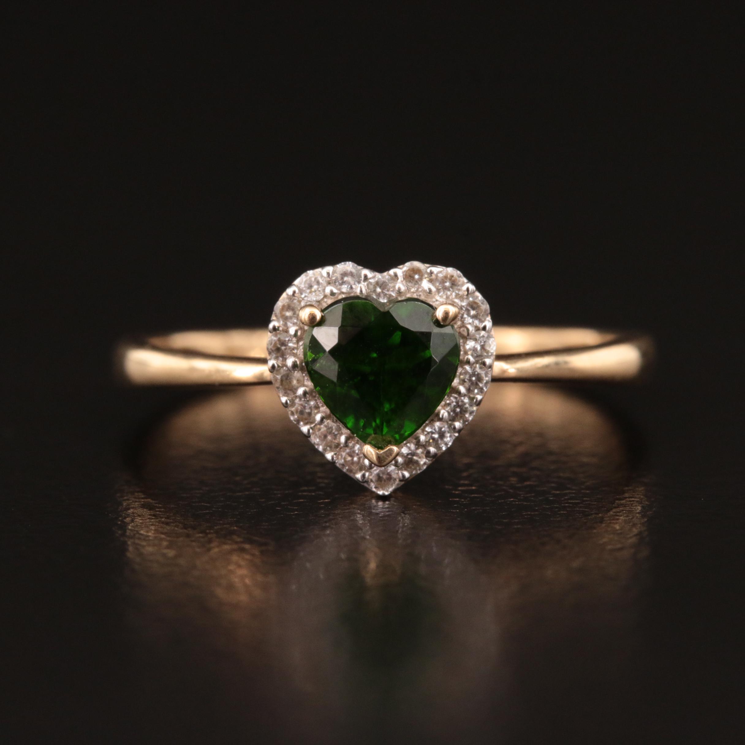 10K Diopside and Topaz Heart Ring