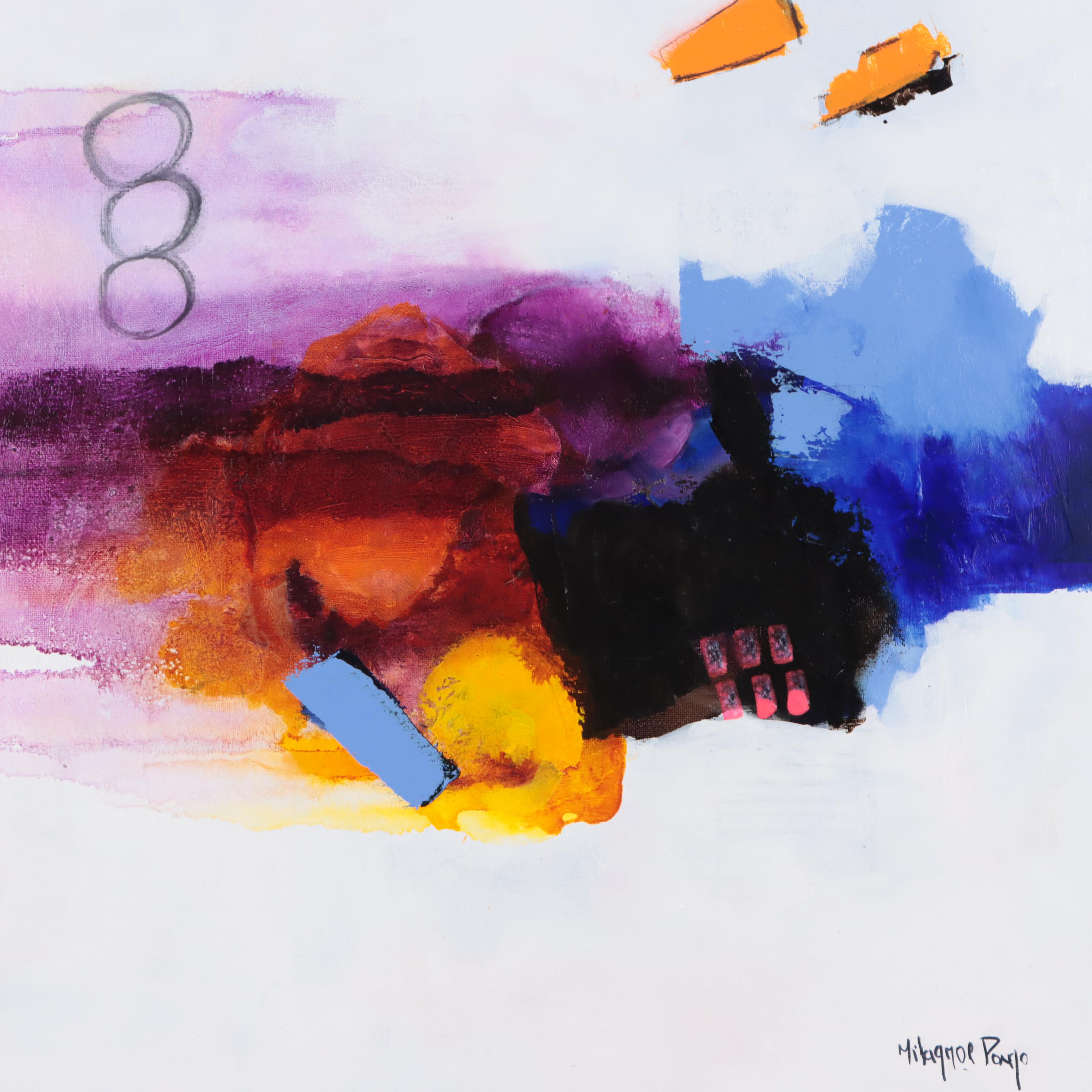 Milagros Pongo Abstract Mixed Media Painting "Ukiyo," 21st Century