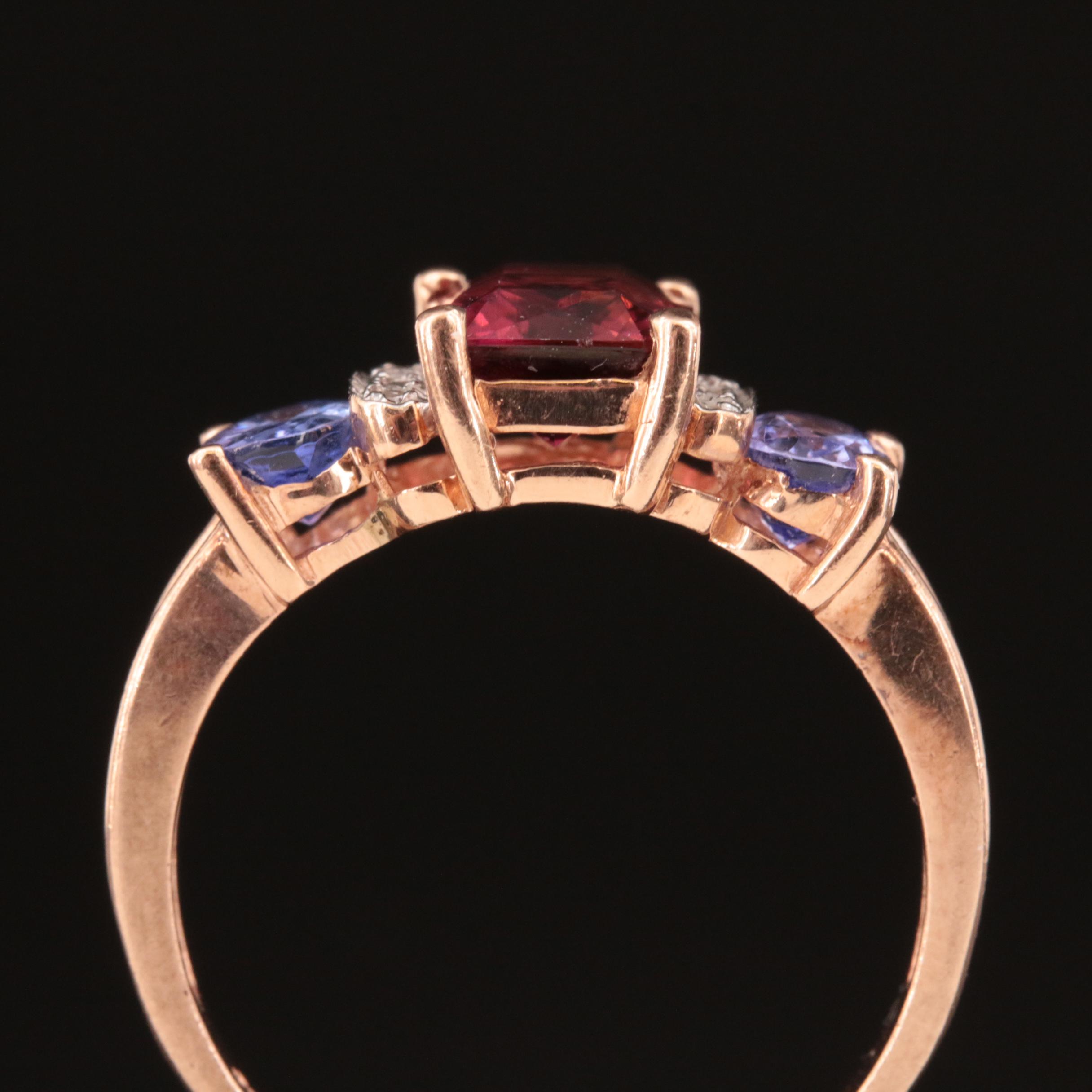 14K Rose Gold Tourmaline, Tanzanite and Diamond Ring