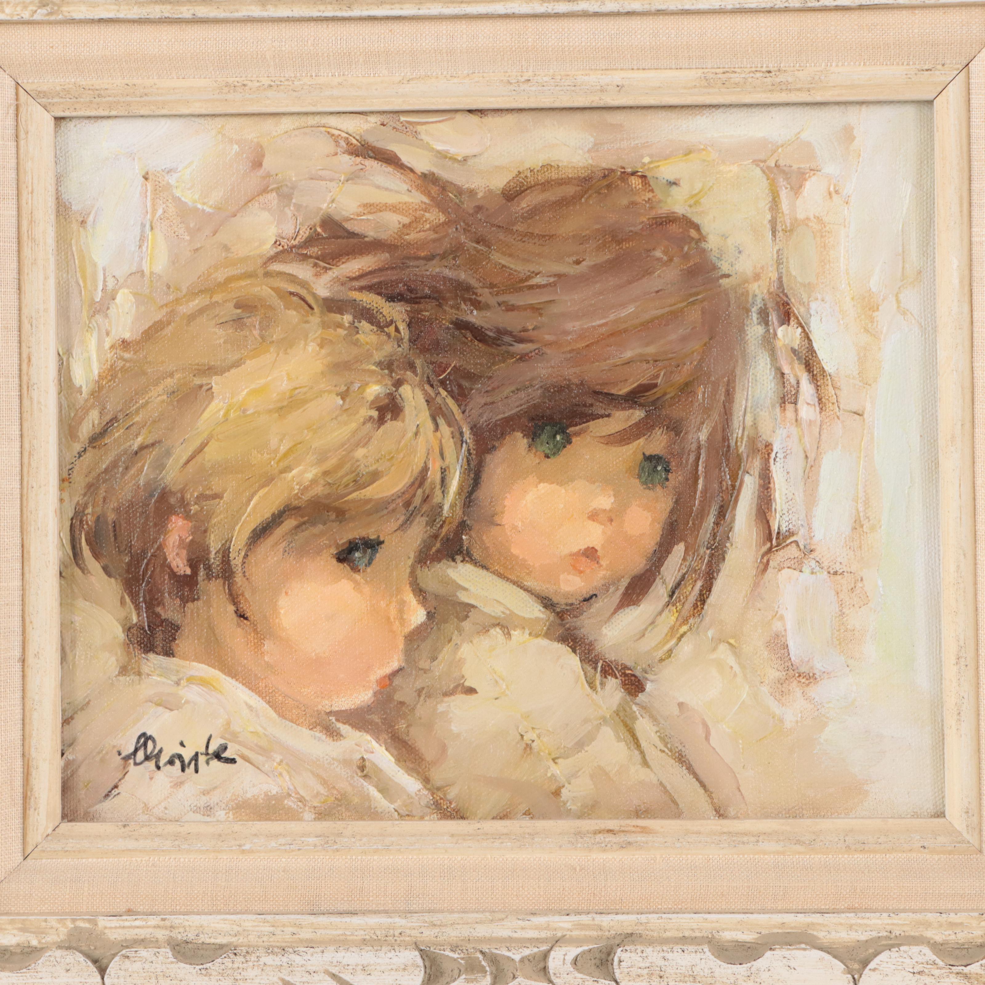 Oil Painting of Two Figures "Windy Day"