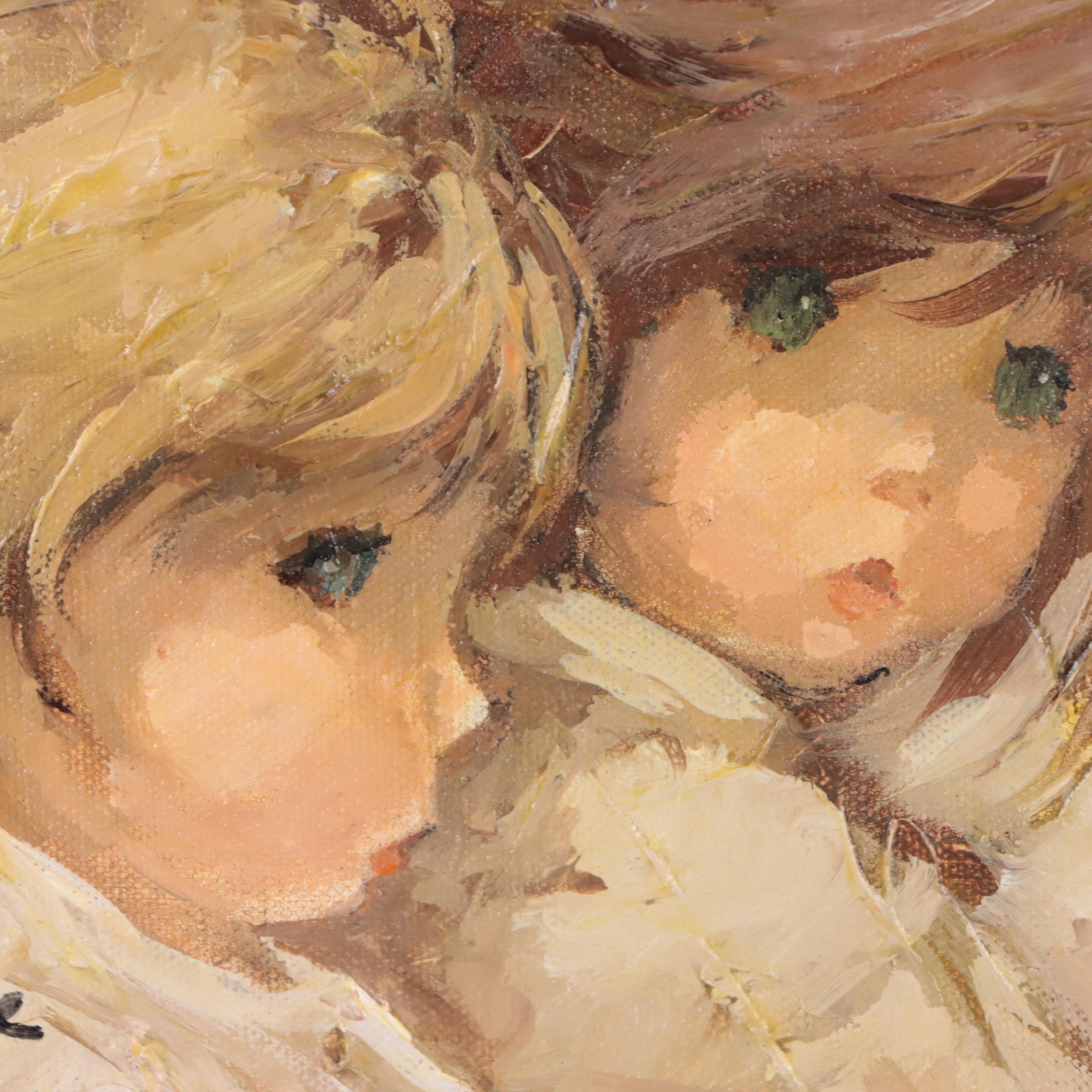 Oil Painting of Two Figures "Windy Day"